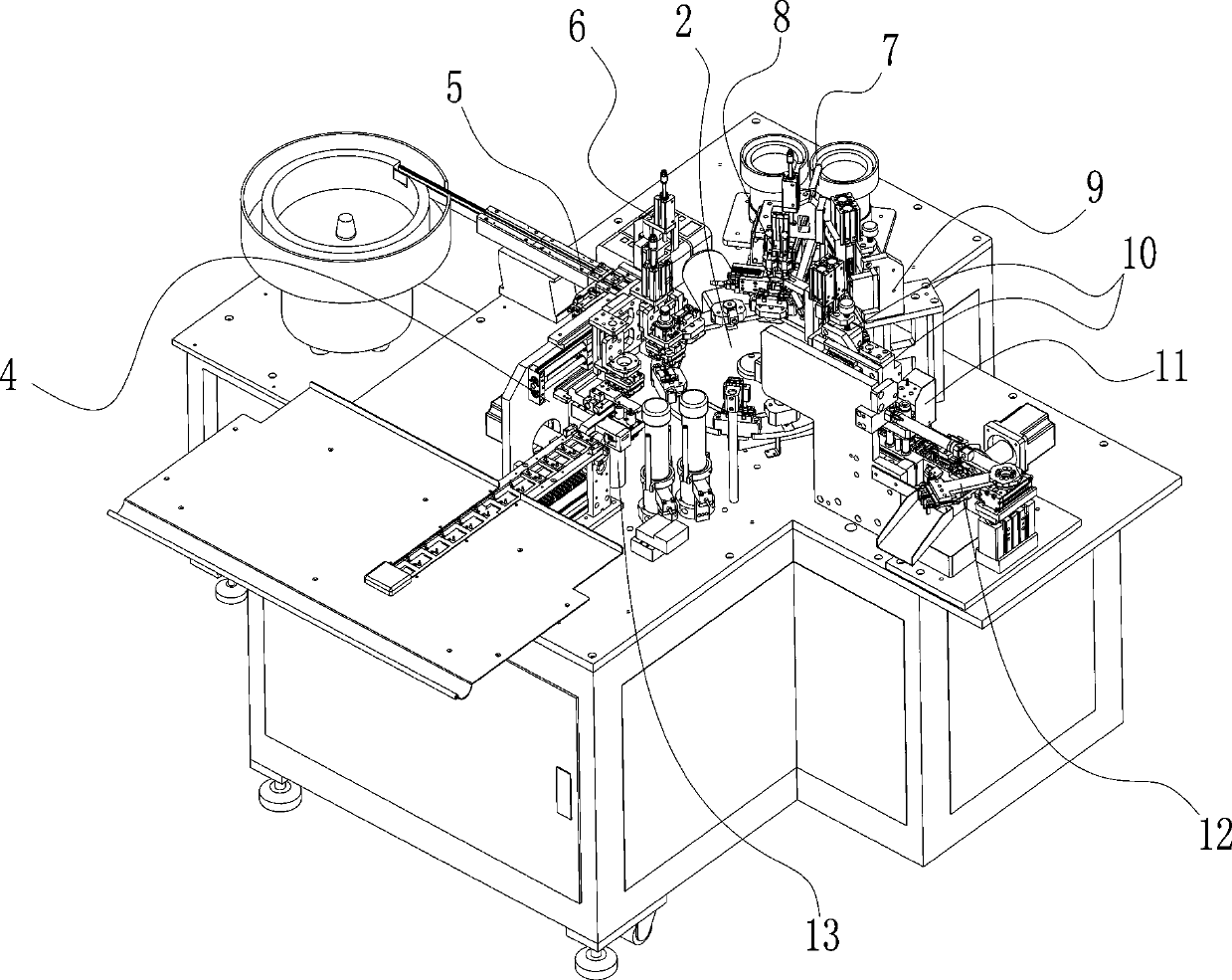 An encoder automatic assembly machine with a shaft core and a retaining ring