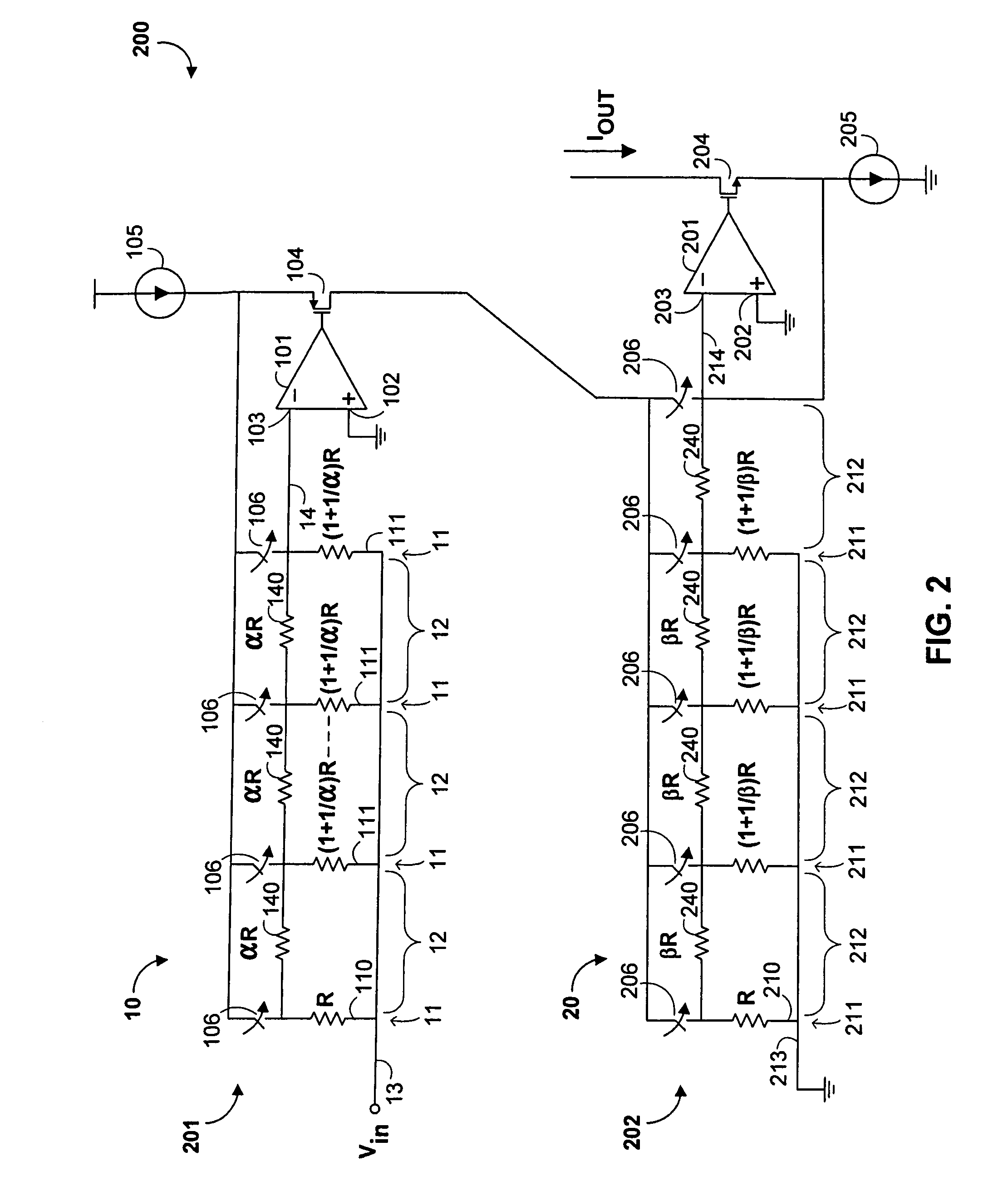 Linear-in-dB variable gain amplifier using geometric ladder circuit