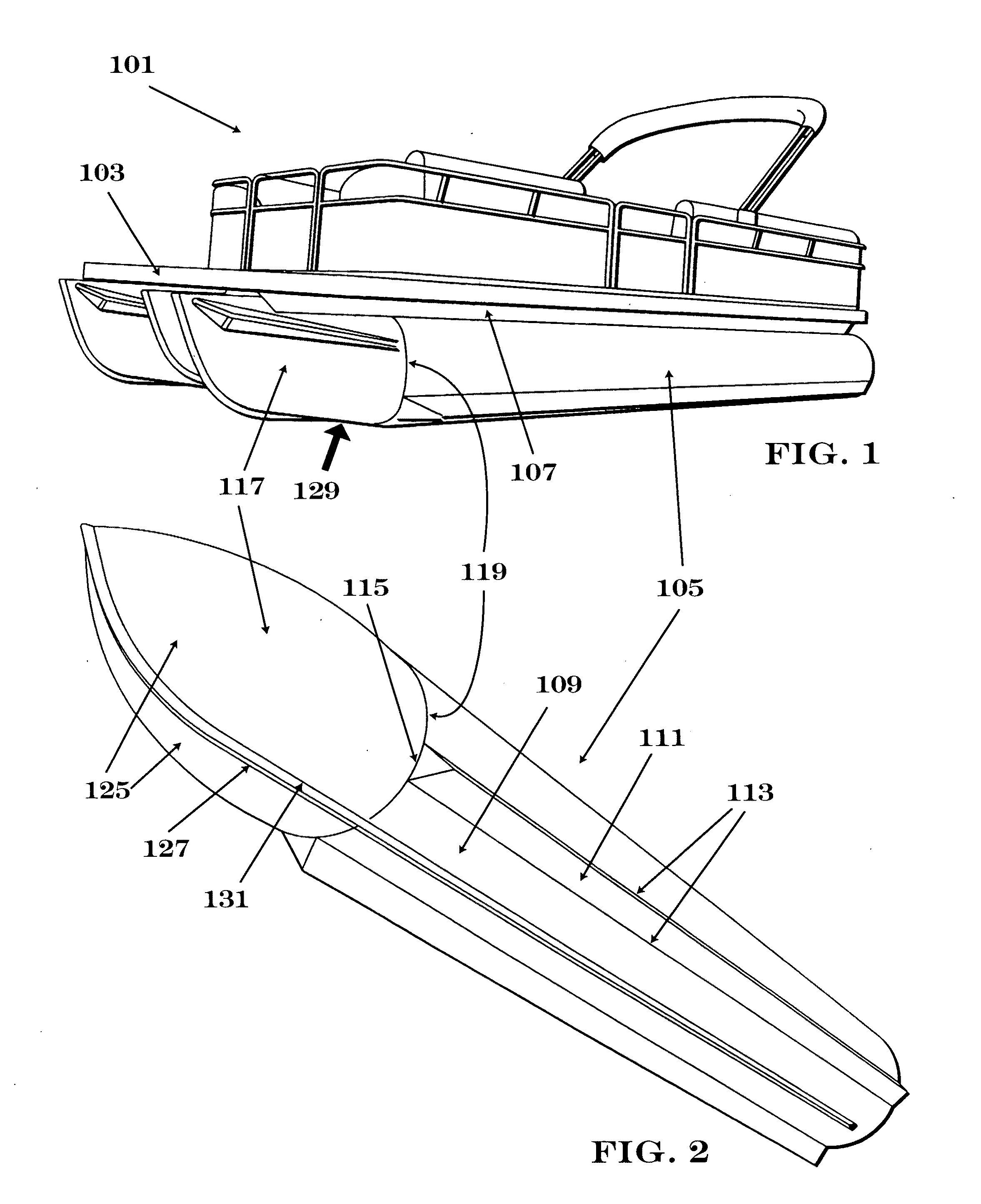 Pontoon with integrated lifting strake and method for making the same