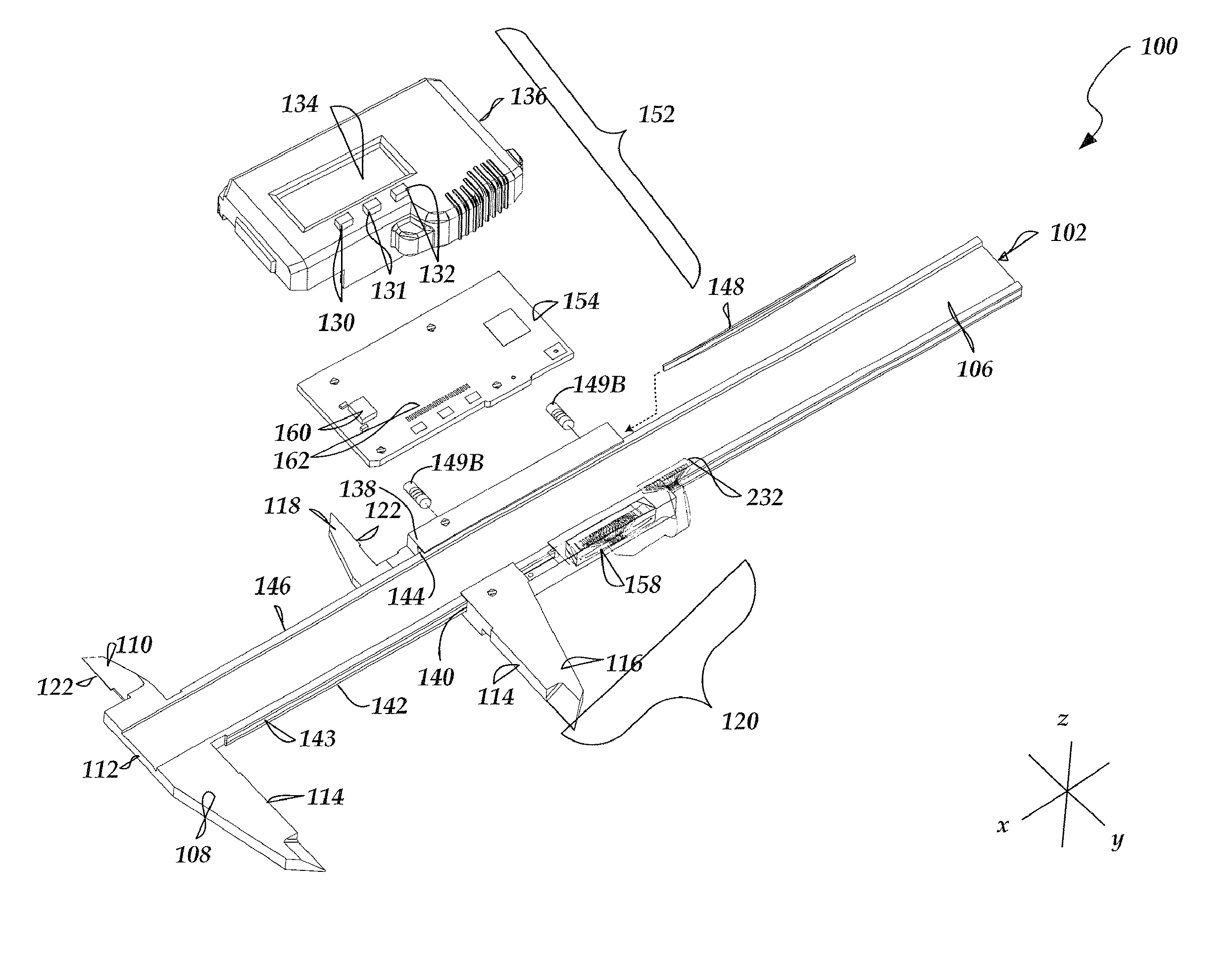 Magnetic caliper with reference scale on edge