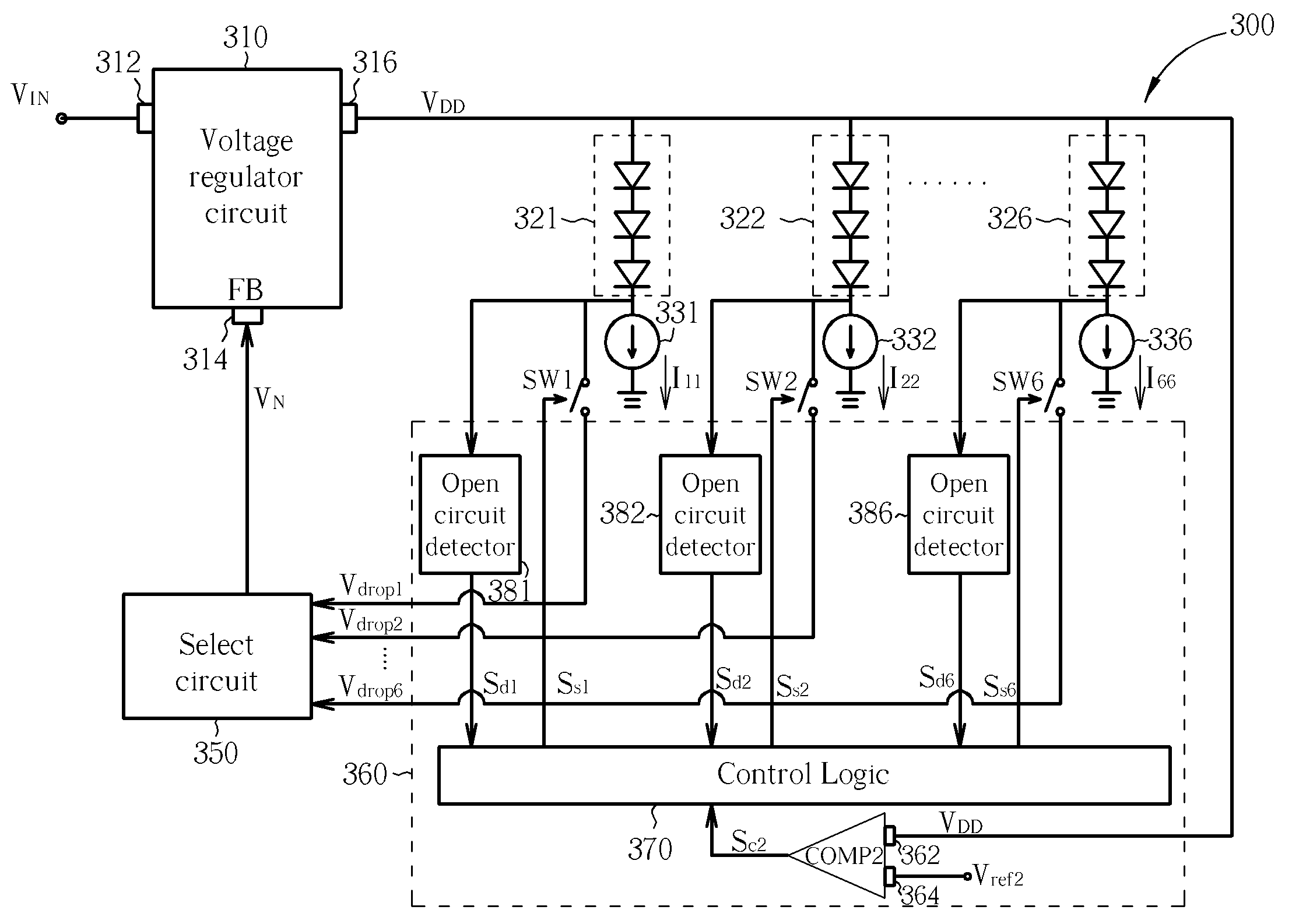 Driving circuit and related driving method for providing feedback control and open-circuit protection