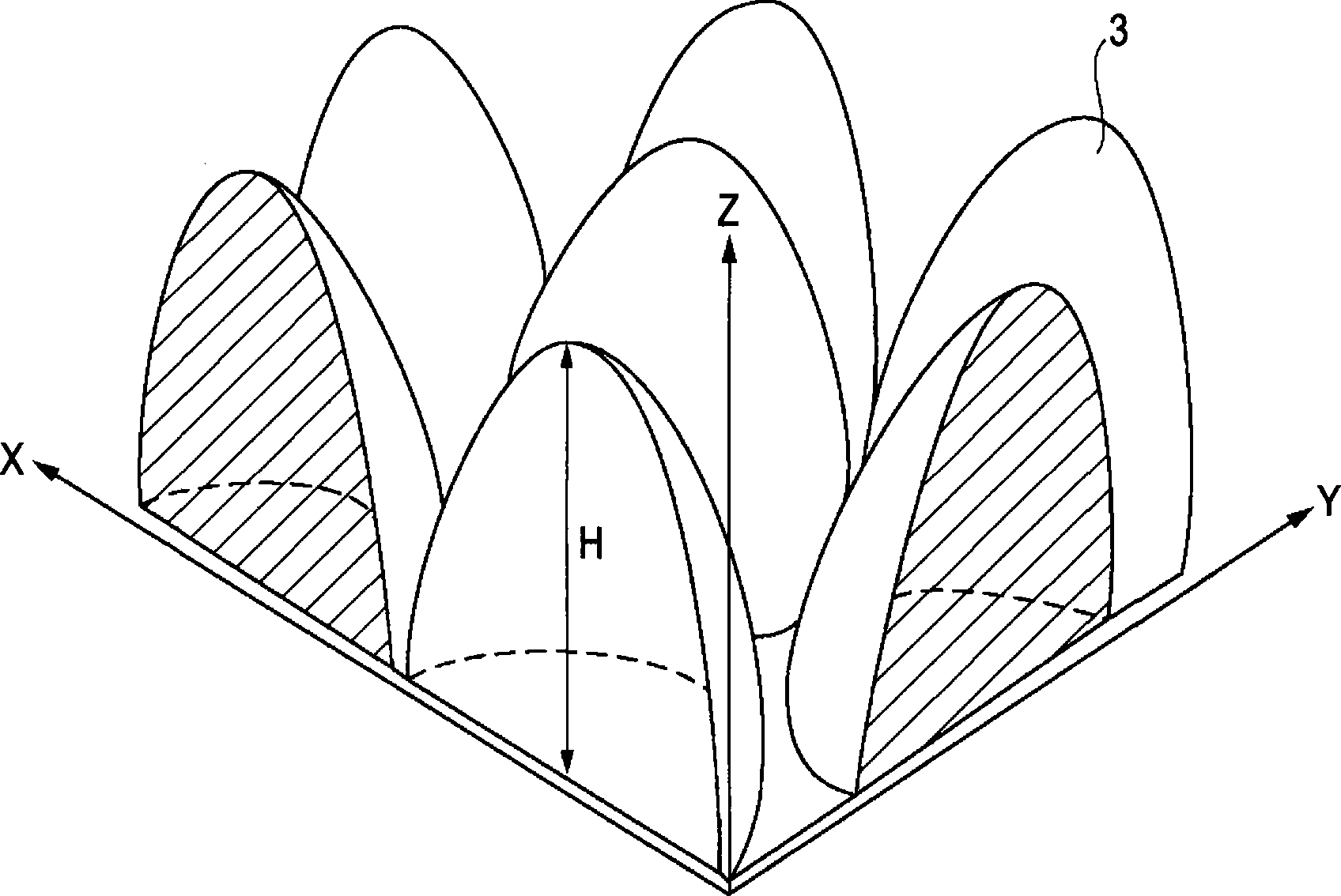 Optical element, method for producing same, replica substrate configured to form optical element, and method for producing replica substrate