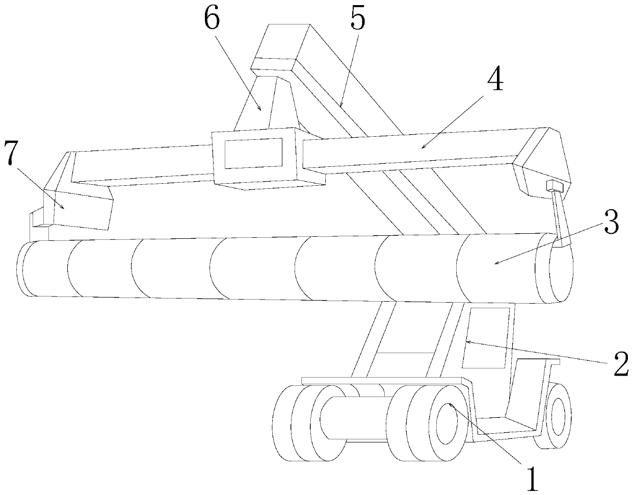 Hoisting machine with pipe cavity frame arc opening rubber supporting pad closing for pipeline construction