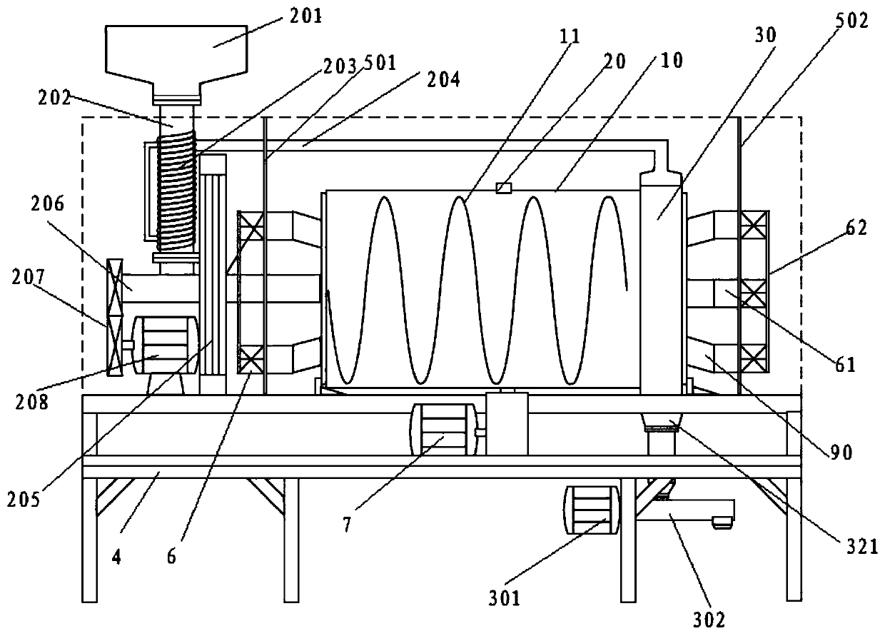 Continuous solid waste microwave carbonizing device and working method thereof