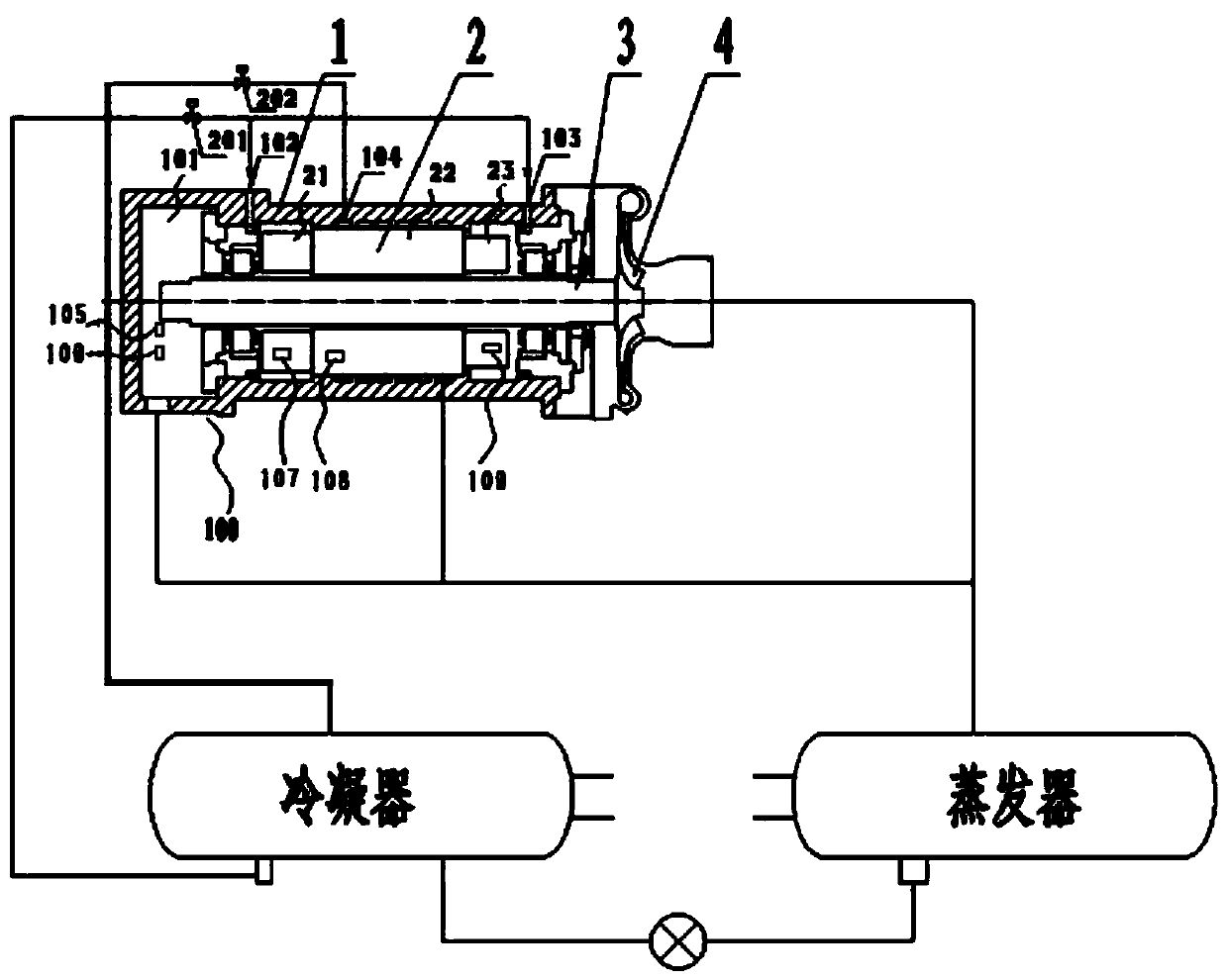 Cooling structure and method of magnetic suspension refrigeration compressor