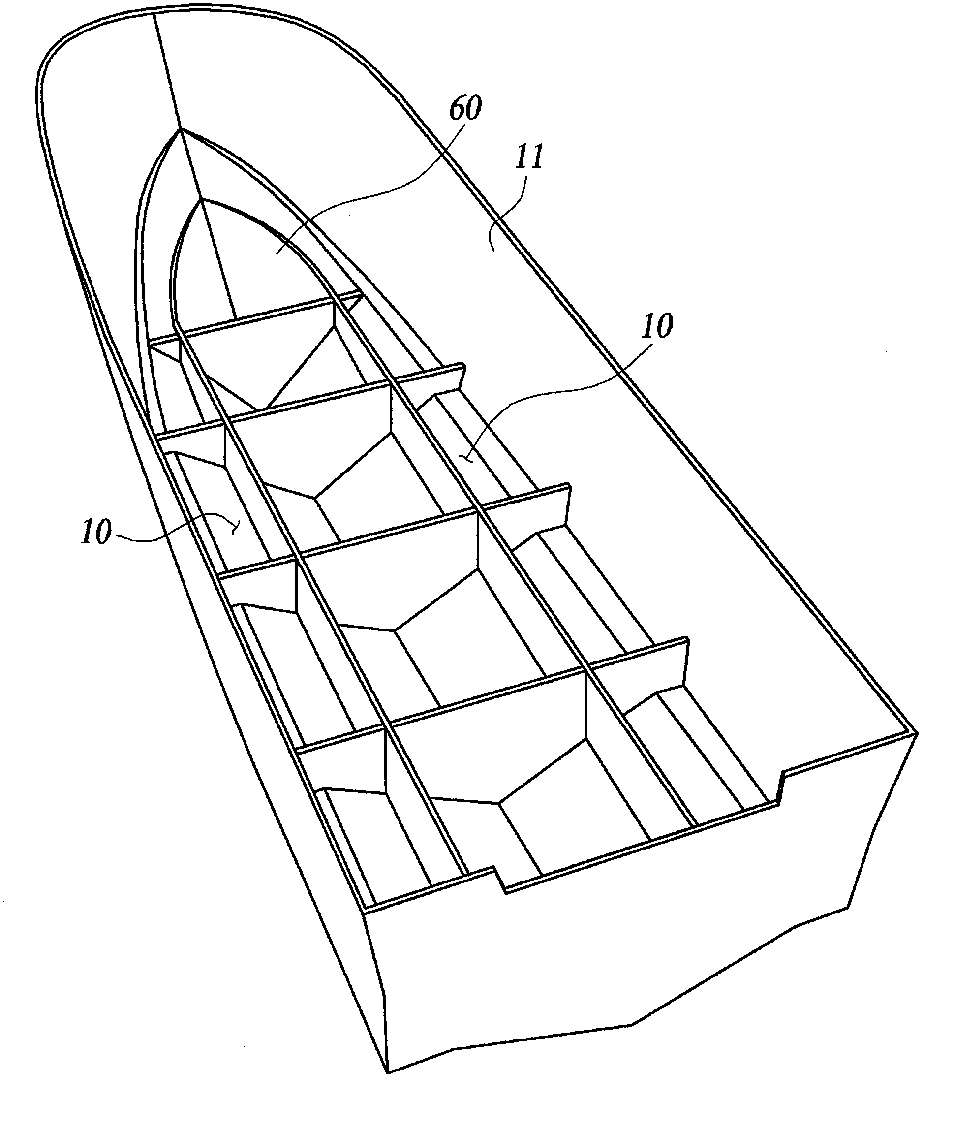 Ship provided with sinking prevention tanks and manufacturing method thereof