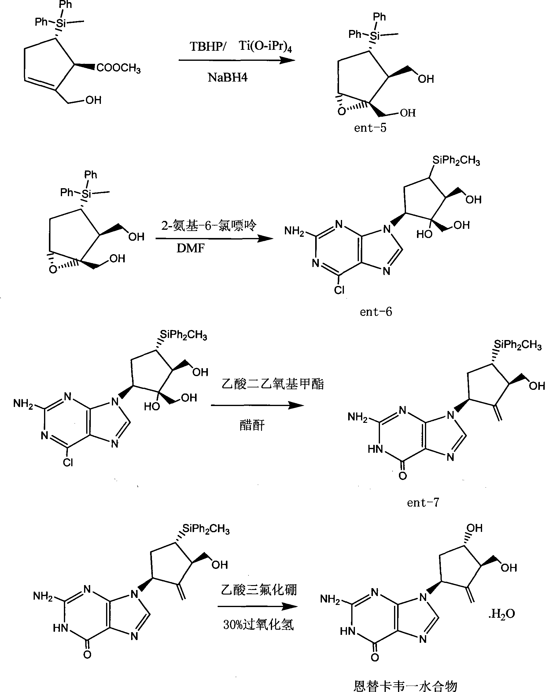 Industrialization production process of entecavir-monohydrate