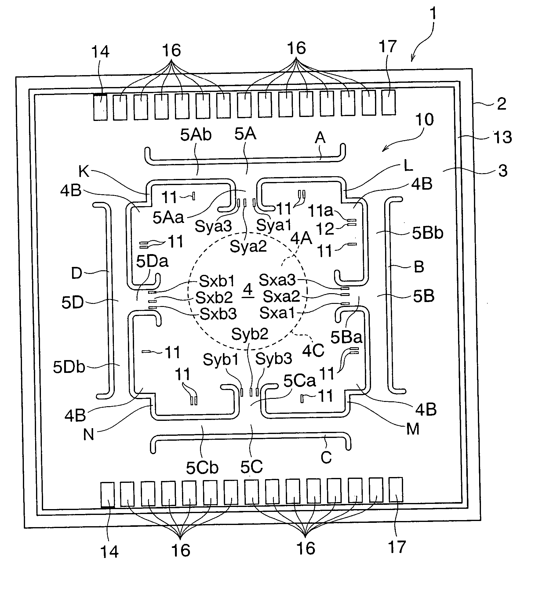 Multi-axis force sensor chip and multi-axis force sensor using same