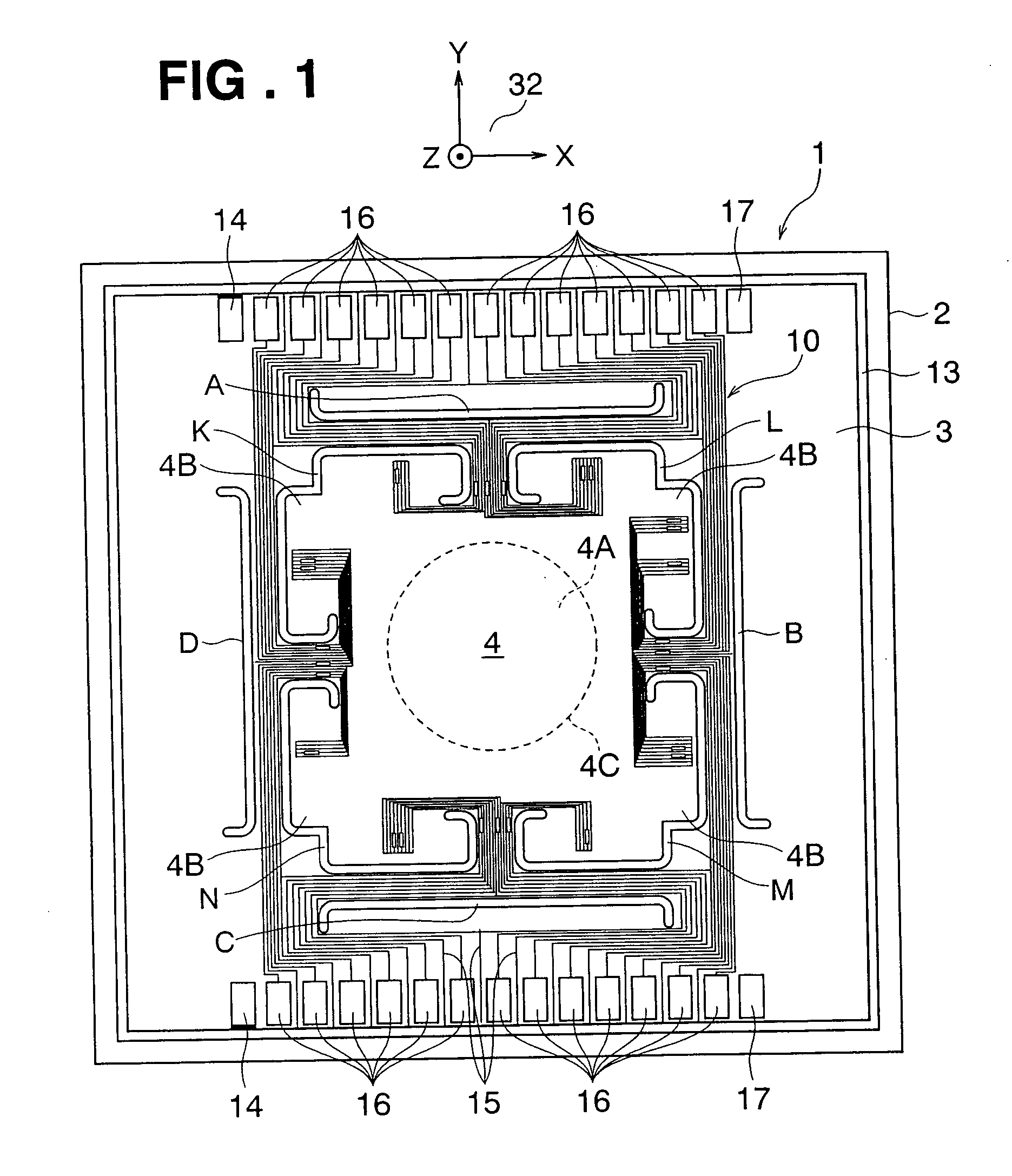 Multi-axis force sensor chip and multi-axis force sensor using same