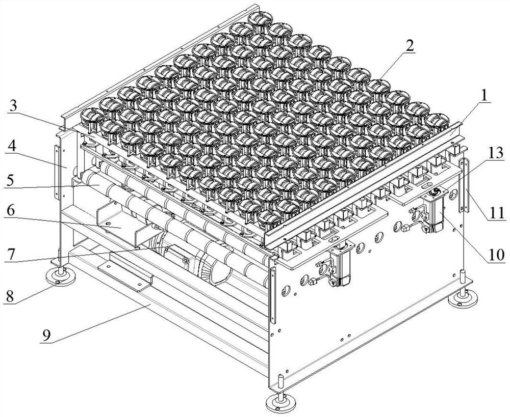 A sorting device with inclined wheels for single-group stream flow