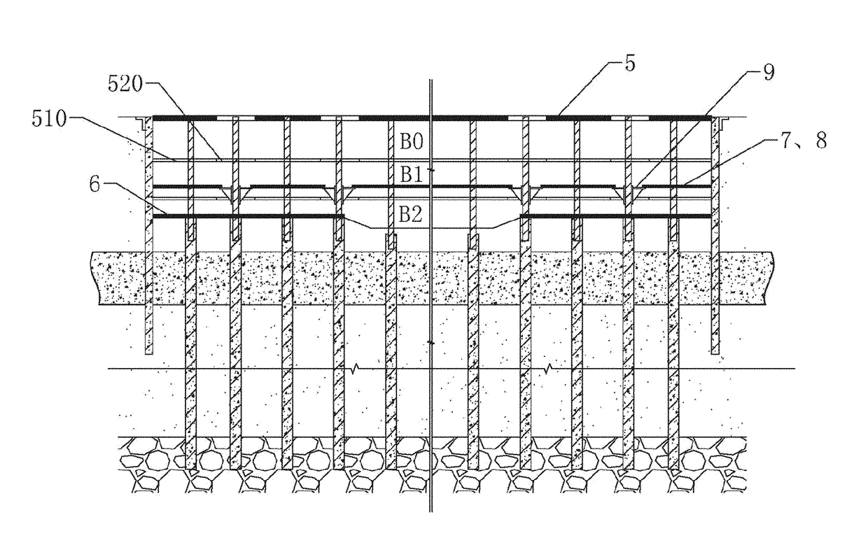 Inverse construction method for deep, large and long pit assembling structure of suspension-type envelope enclosure