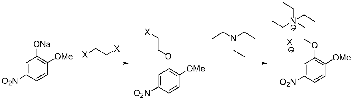 2-(2-methoxy-5-nitro-phenoxy)ethyltriethylammonium halide, preparation method and application thereof