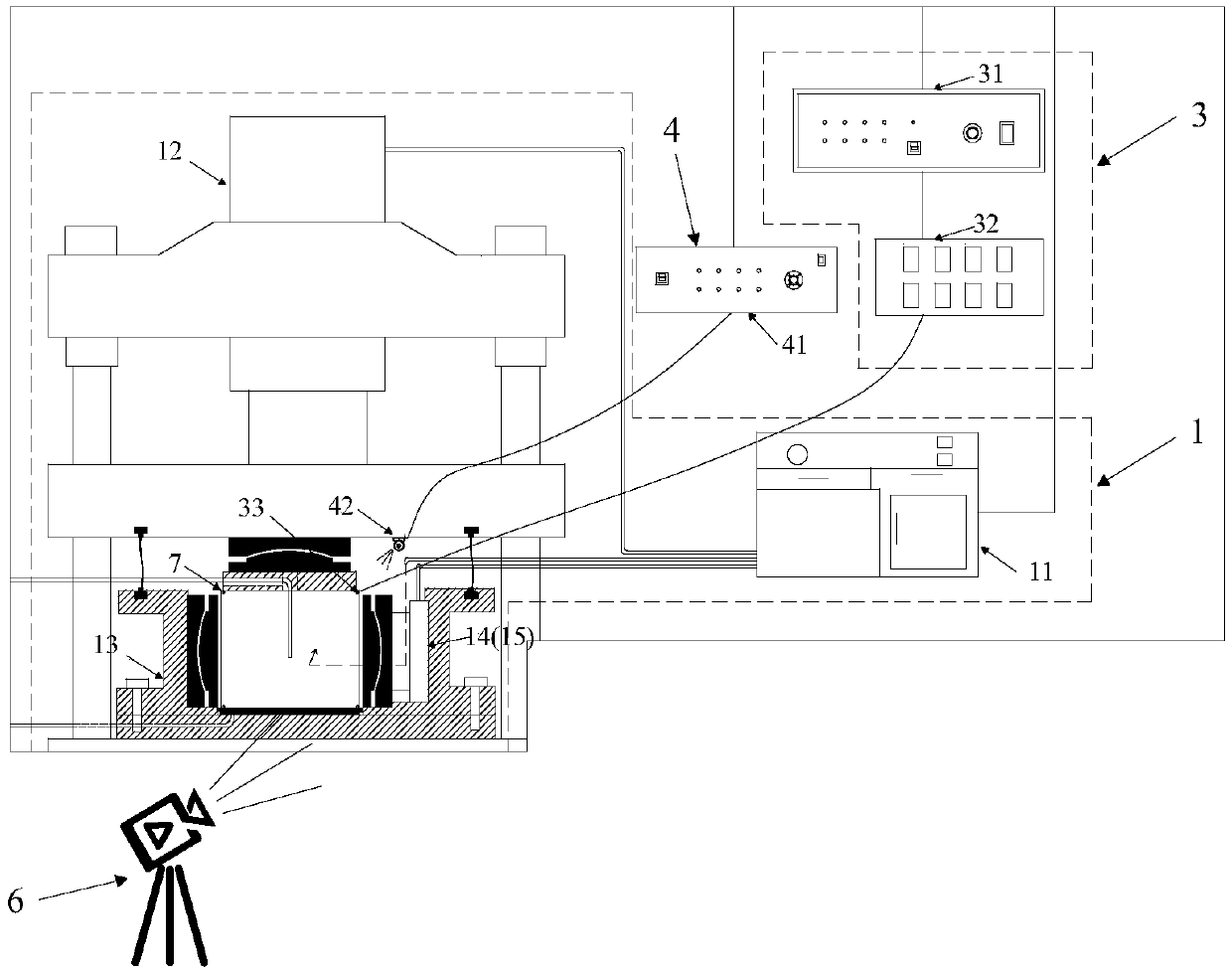 Large-size true triaxial hydraulic fracturing simulation test device and test method