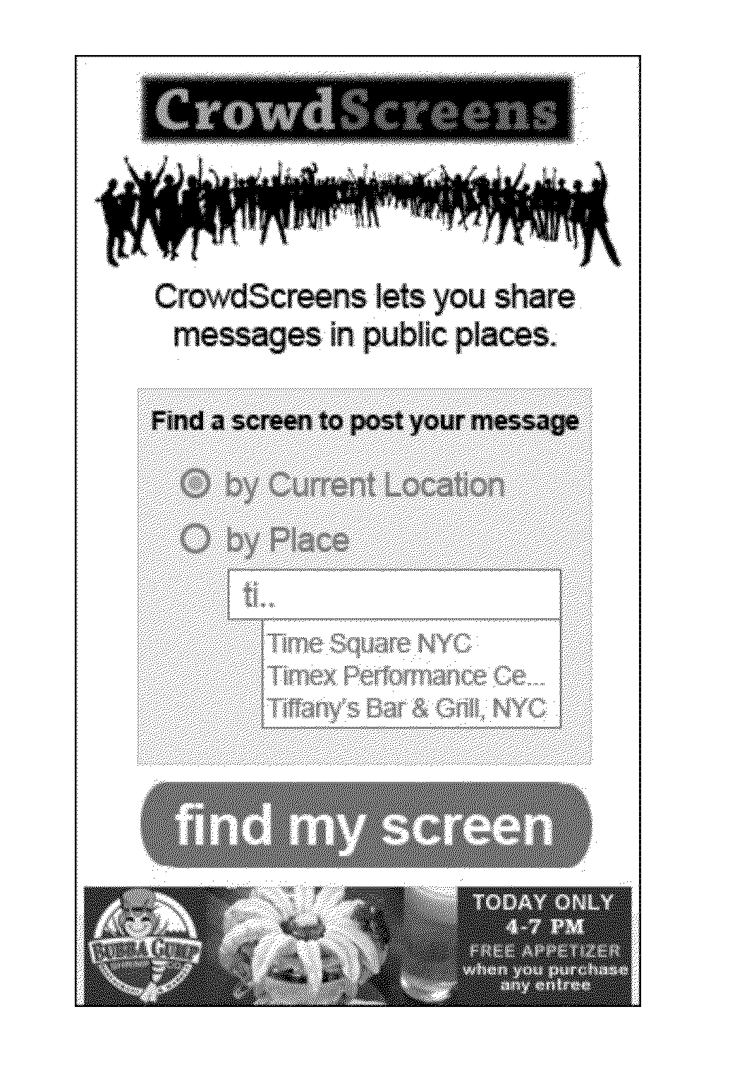 System and method for broadcasting mass market messages over a network of screens