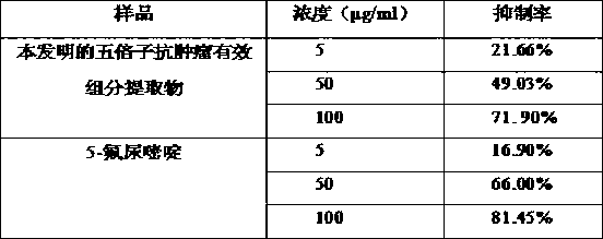 Extract of effective components of antineoplastic gallnut as well as preparation method and application thereof