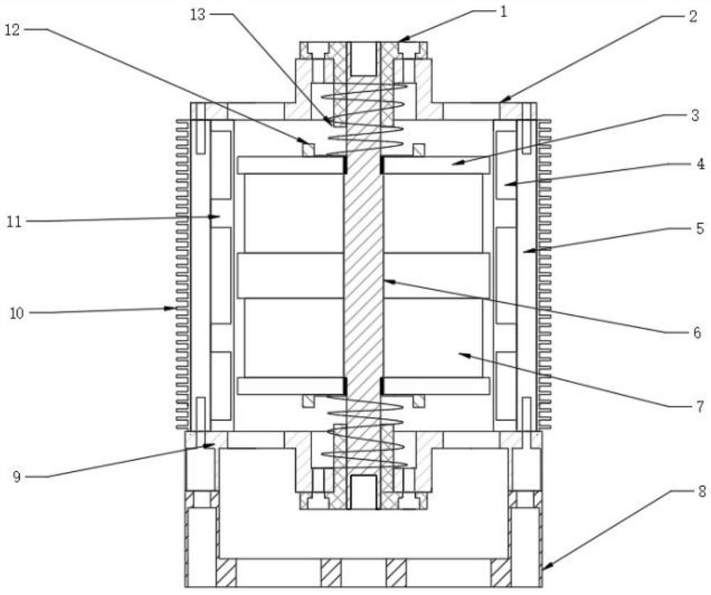 Shafting transverse vibration large force value inertia type electromagnetic active control device