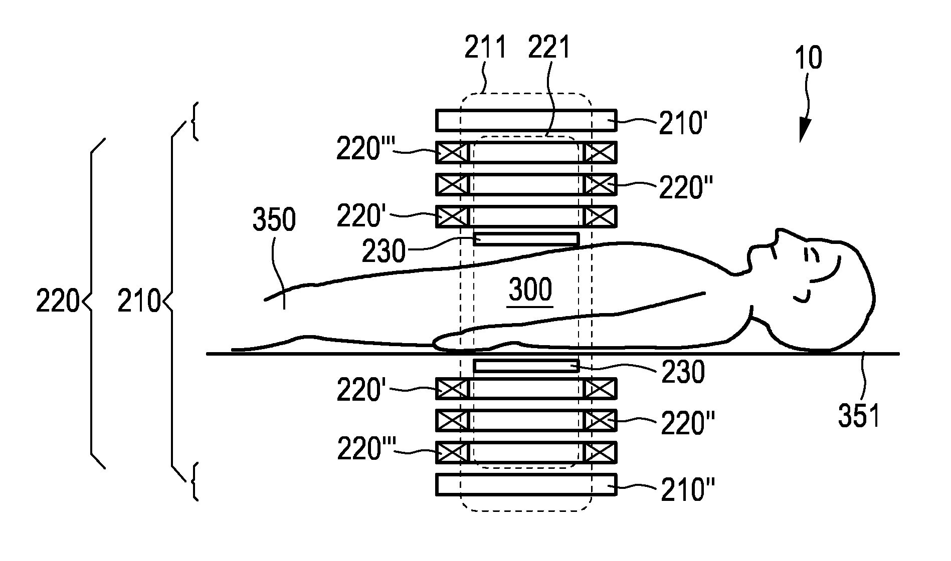 Arrangement with variable selection field orientation for magnetic particle imaging