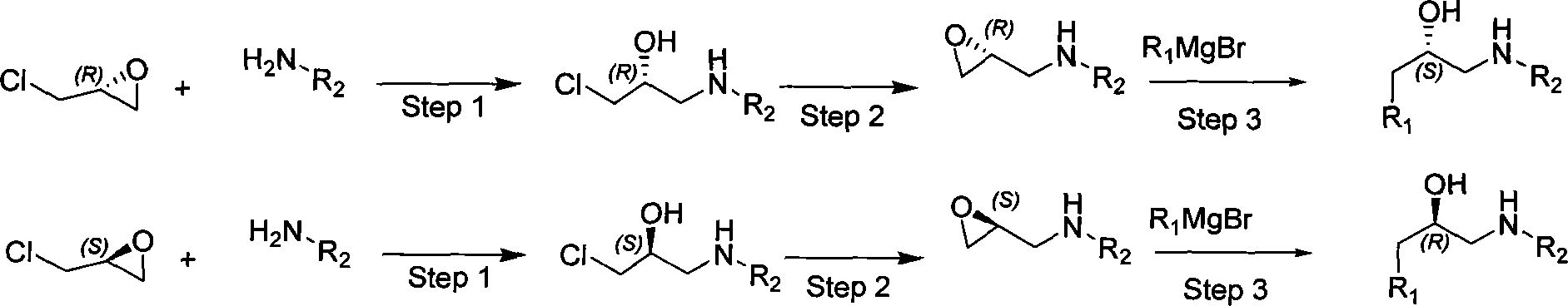 Synthesizing method, partial intermediate products and final products of chiral beta-alkamine derivative