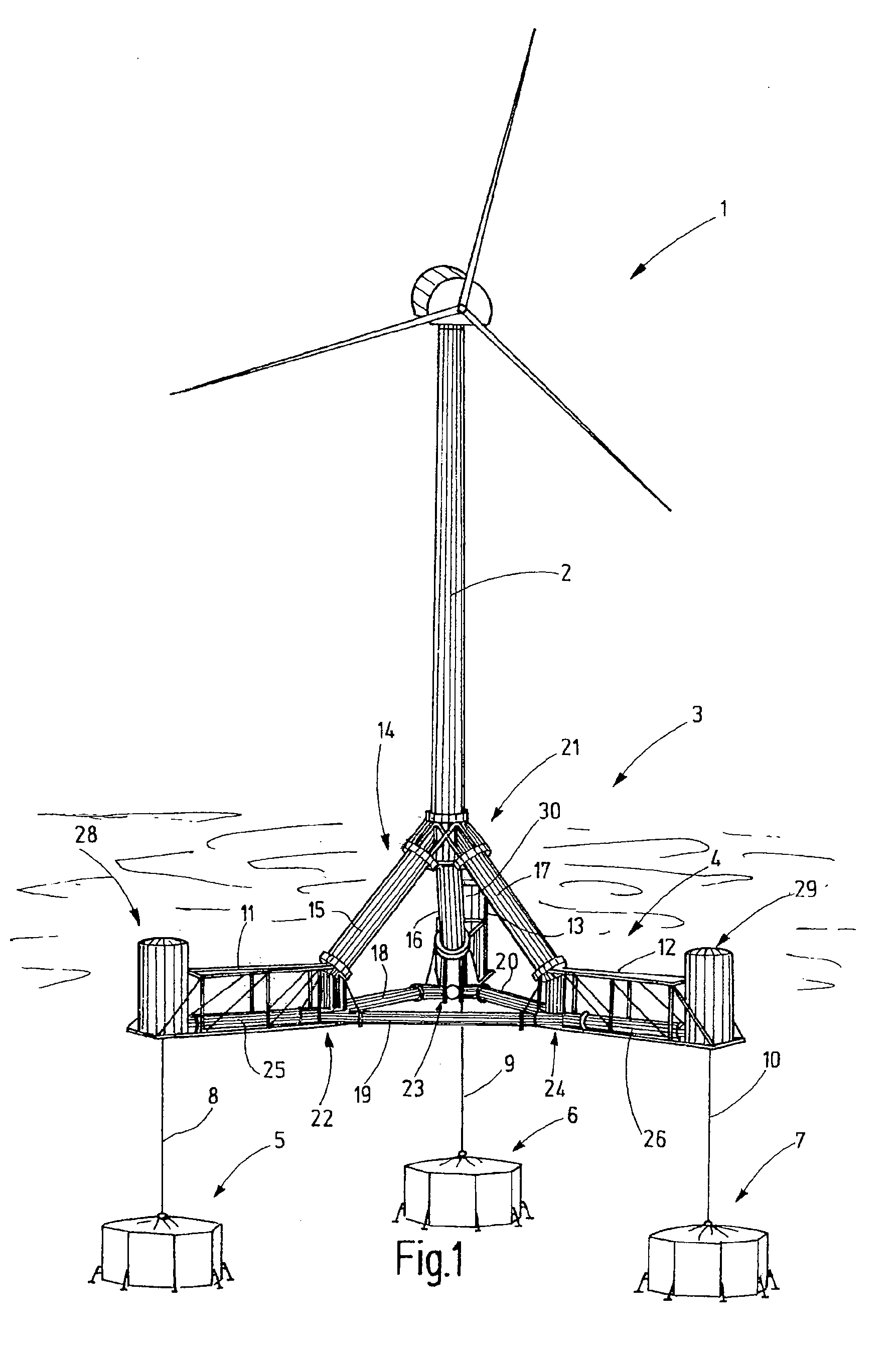 Floating foundation supporting framework with buoyancy components, having an open-relief design