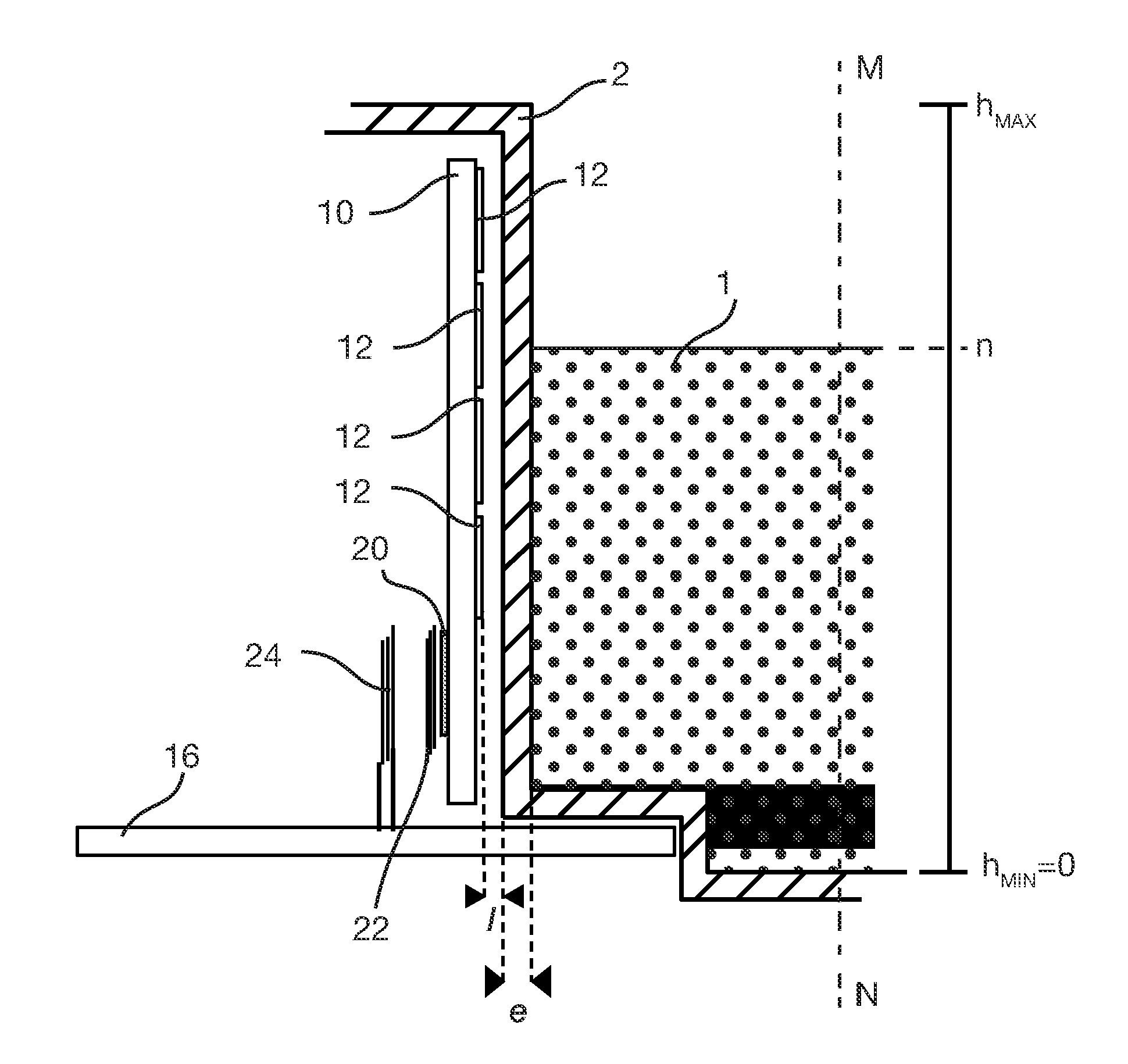 Device for contactless measurement of a level in a tank