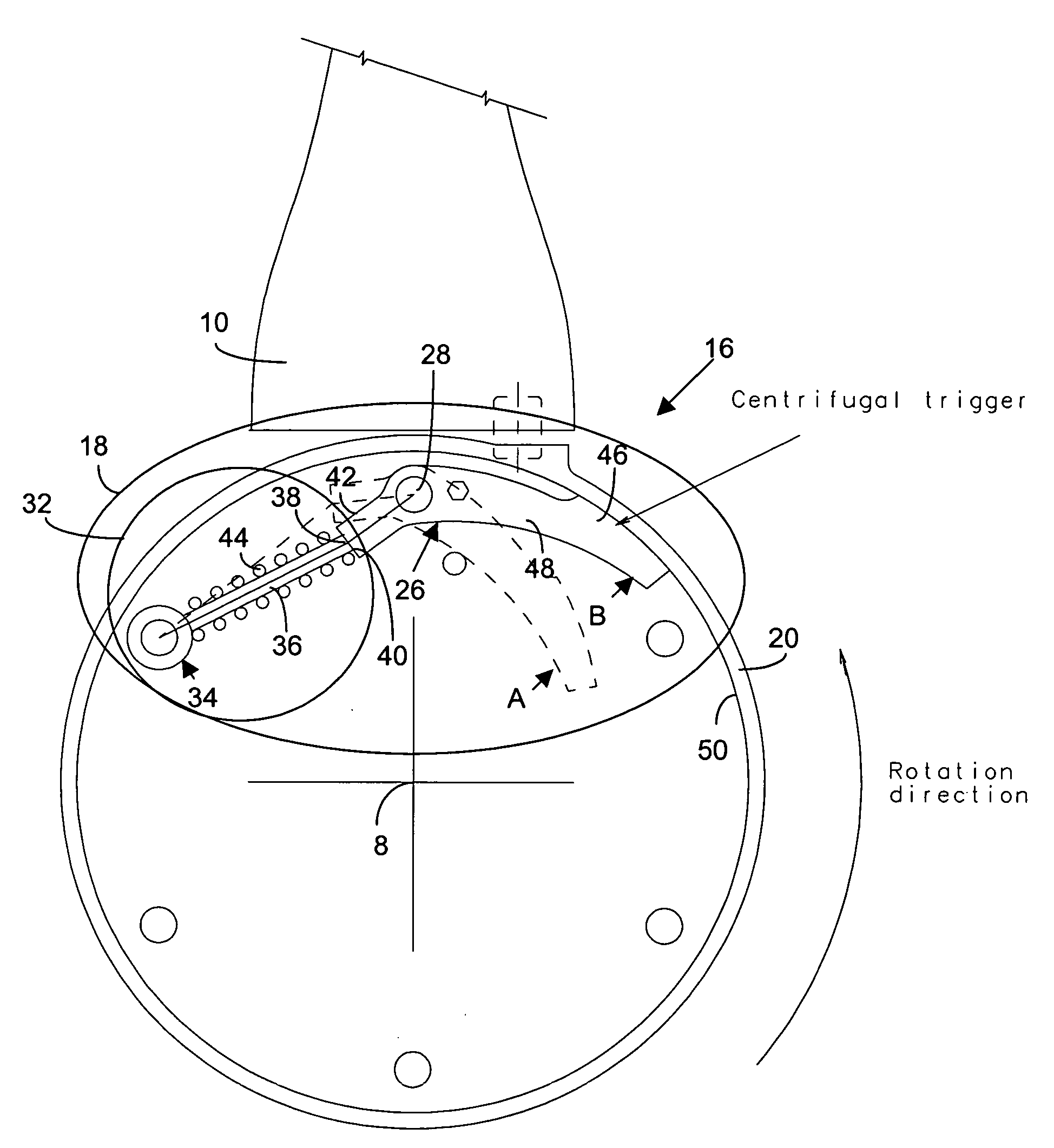 Ram air turbine blade rotation over-speed prevention mechanism