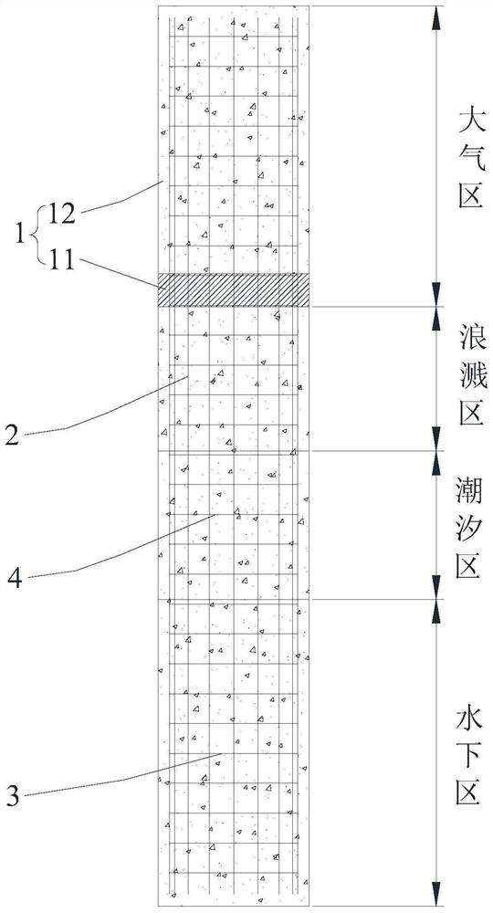 Concrete pile locally provided with stainless steel bars and construction method thereof