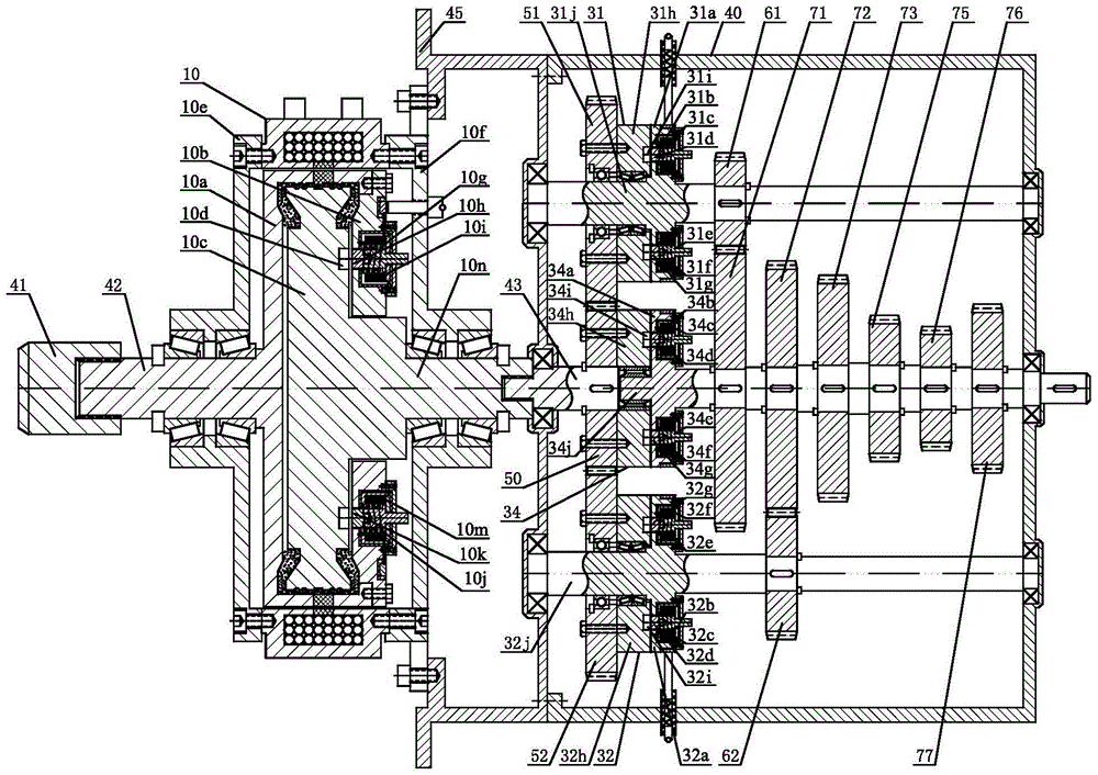 Six-speed automatic transmission with lockable magnetic powder clutch