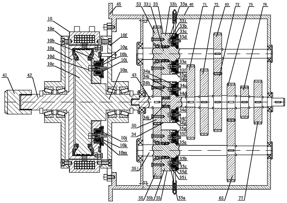 Six-speed automatic transmission with lockable magnetic powder clutch