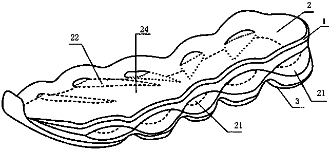 Shoe sole having energy-saving, cooling and shock reduction function