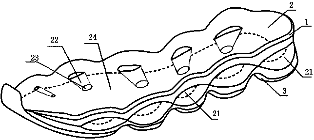 Shoe sole having energy-saving, cooling and shock reduction function