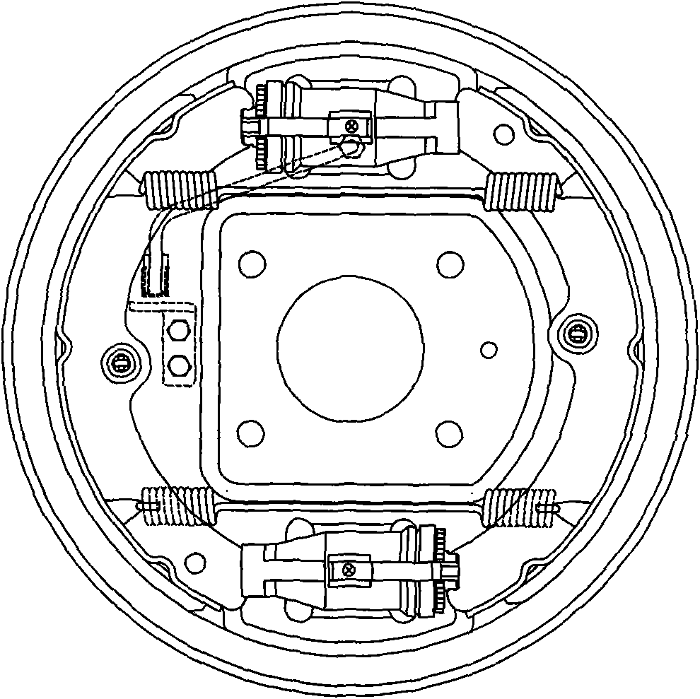 Self-adjusting mechanism of two leading shoe brake of automobile