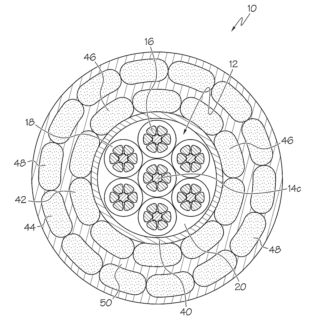 High-power low-resistance electromechanical cable