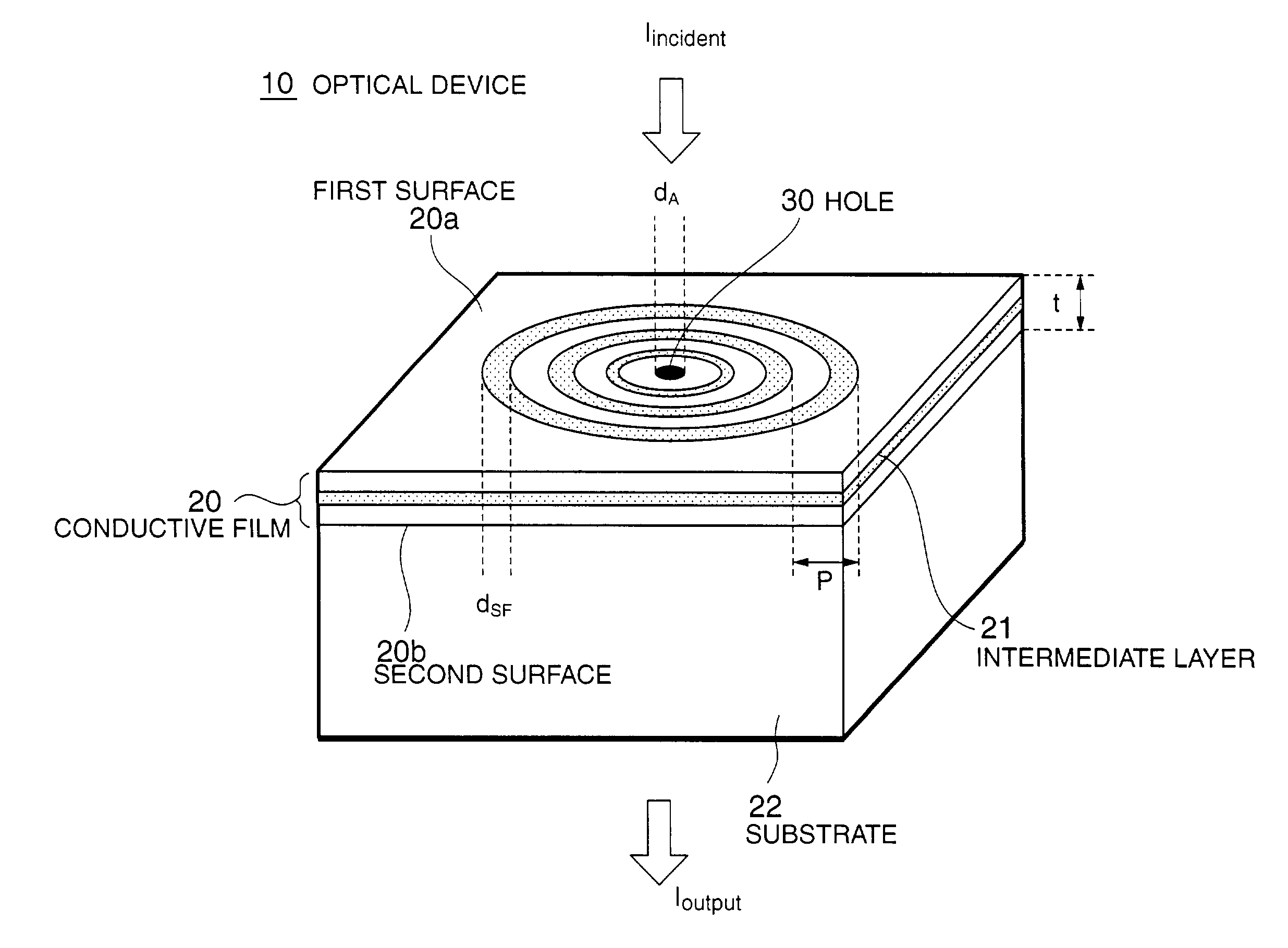 Optical head and optical device for enhancing the intensity of a transmitted light