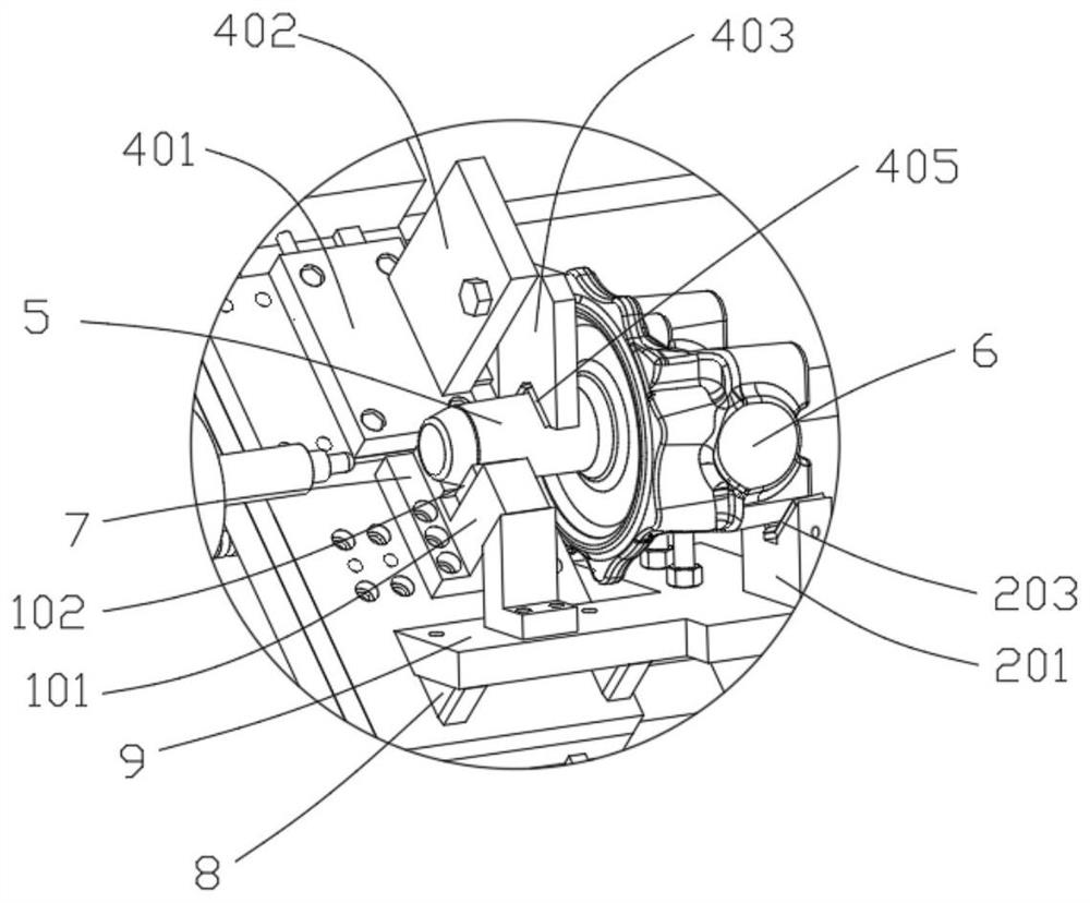 A center hole punching device for milling end face of steering knuckle 45° inclined bed