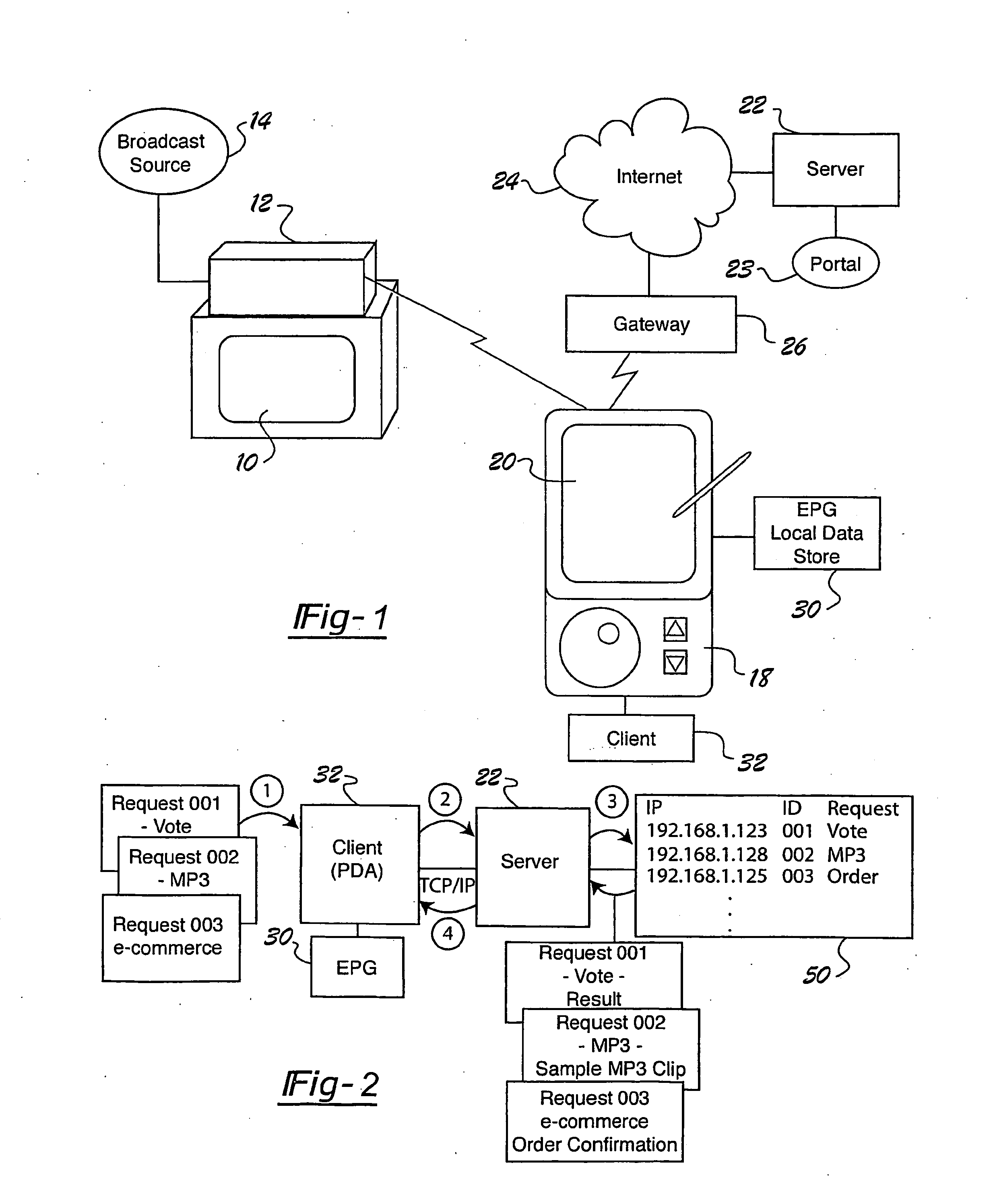 Internet portal system and method employing handheld device that connects to broadcast source