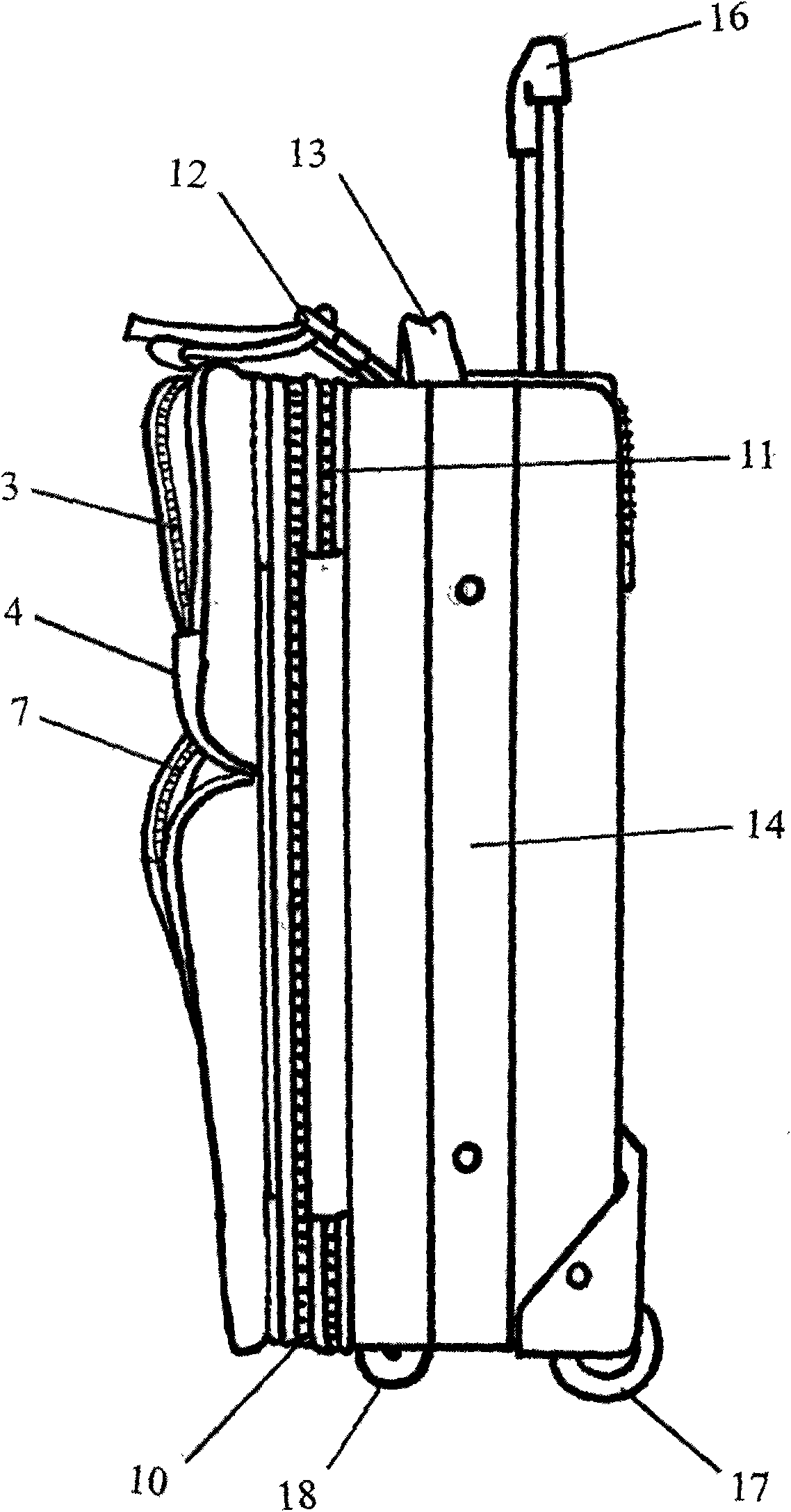 Draw-bar box having retaining ring, belt and three convex bags