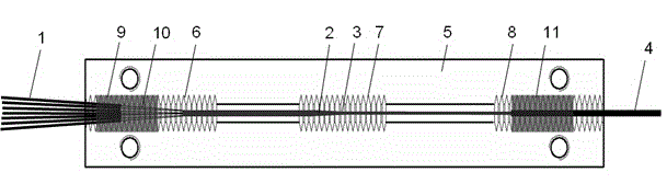 High-power optical fiber pumping beam combiner and packaging method thereof