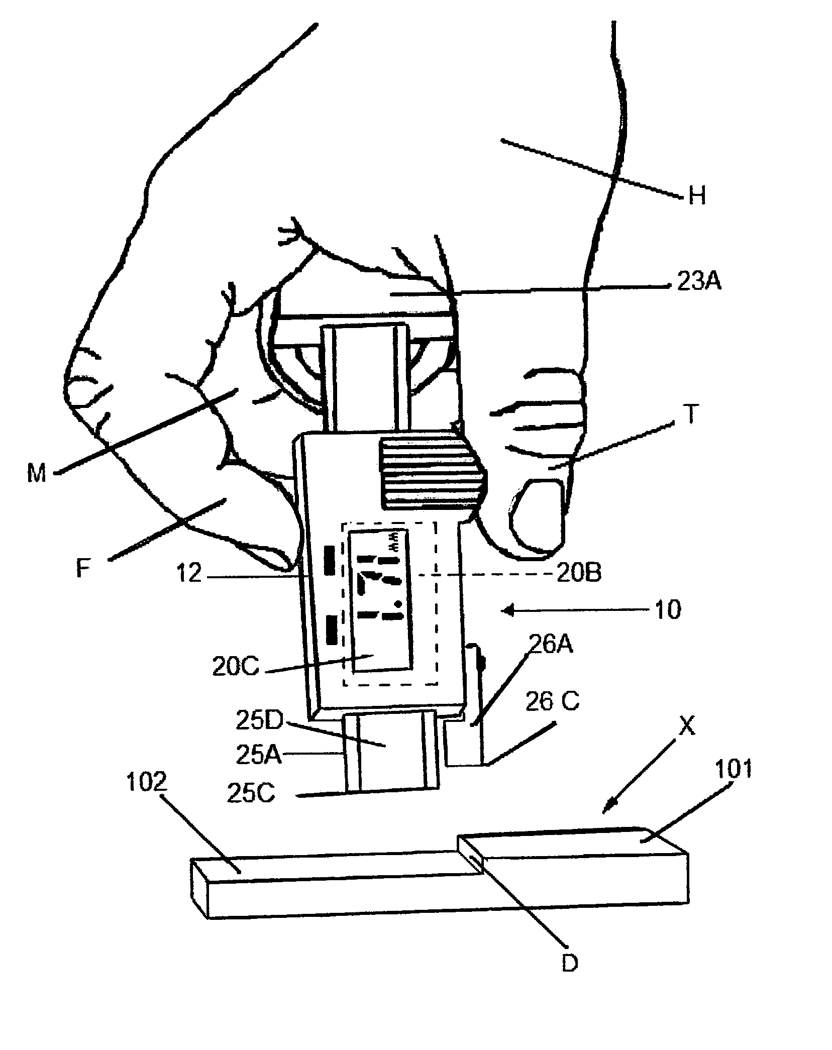 Apparatus for measuring step height or depth against another surface