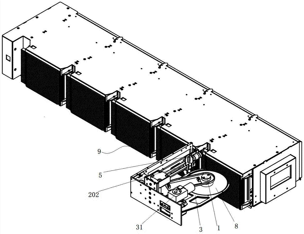 Manipulator with rotatable tray, optical disc library and storage and retrieval method thereof