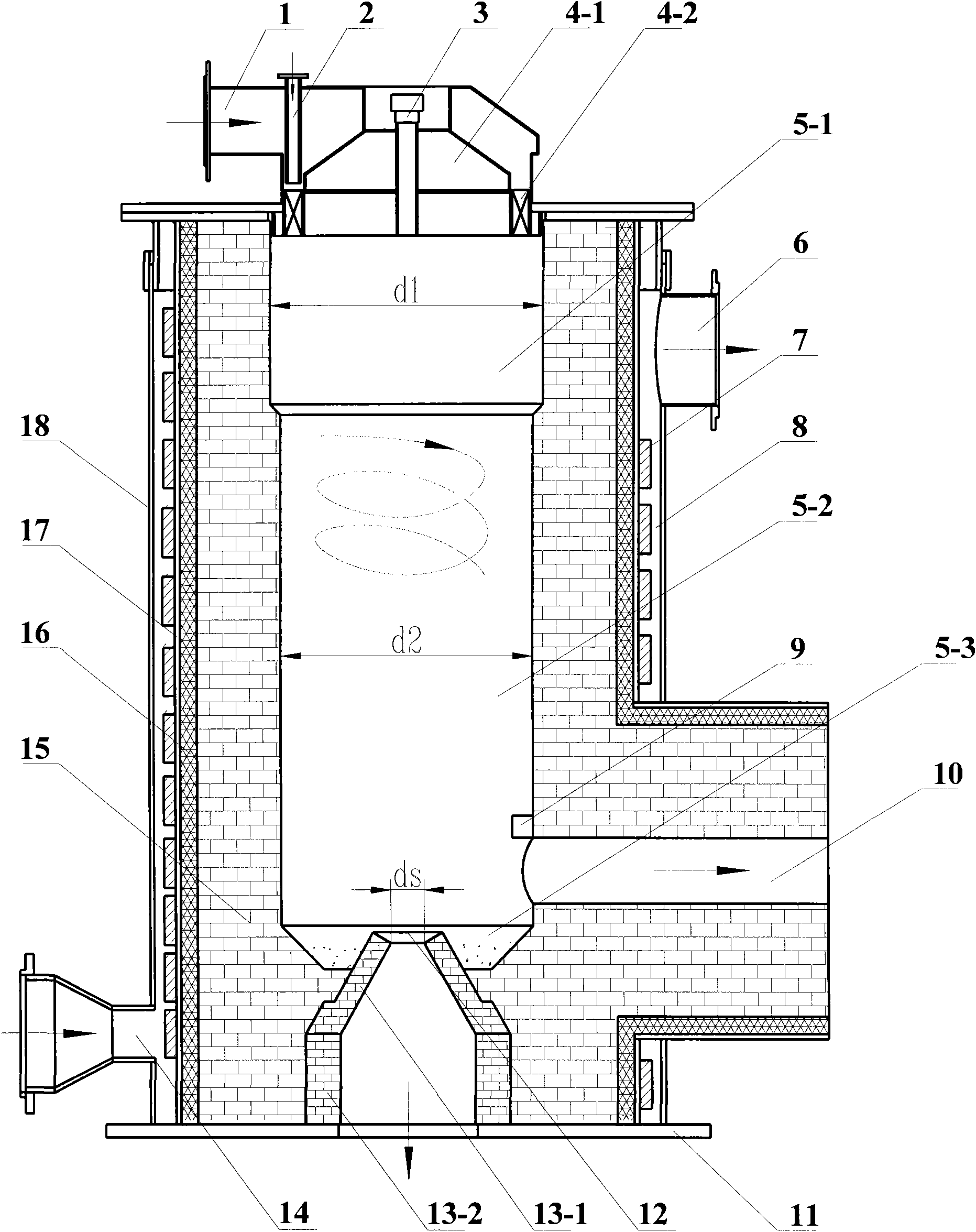 Vertical air-cooled pulverized coal burner capable of realizing continuous slag tapping