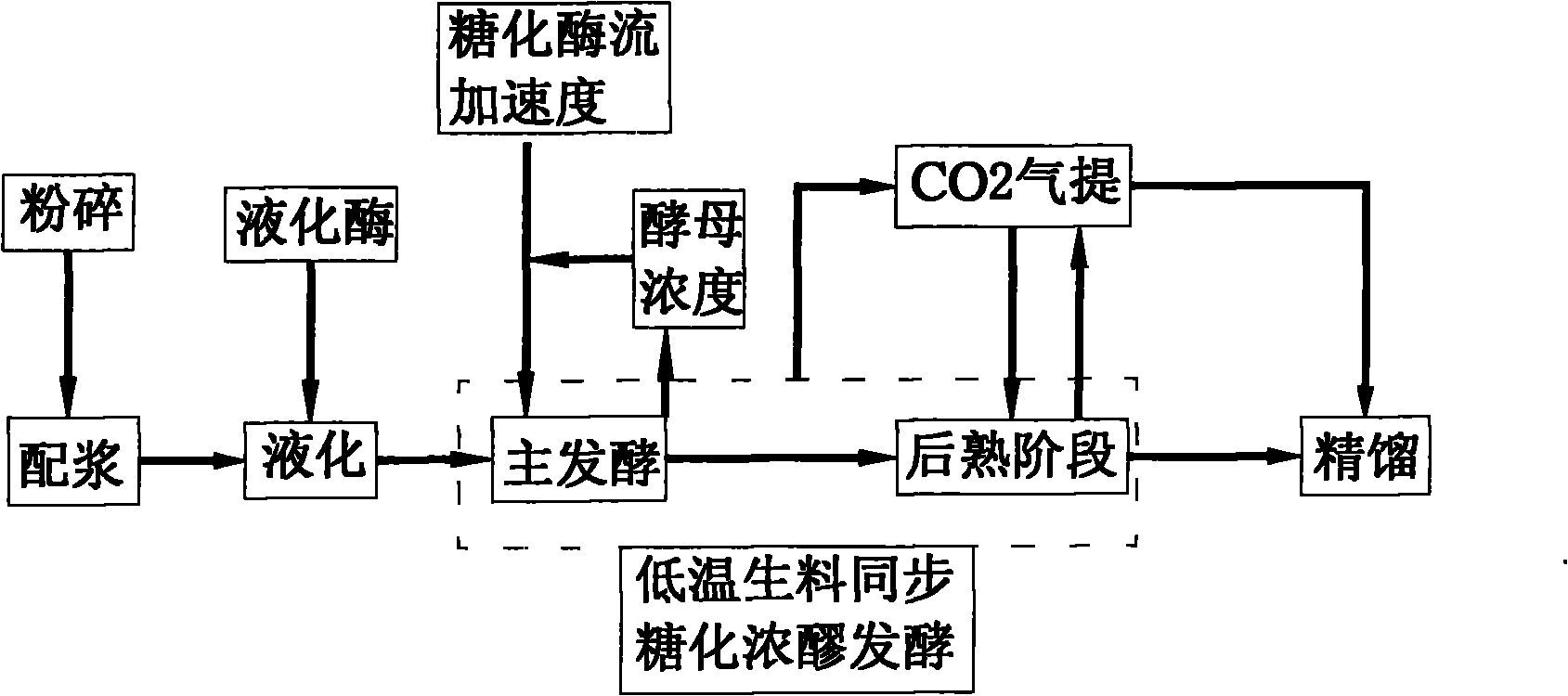 Method for producing ethanol by fermenting raw thick mash at low temperature