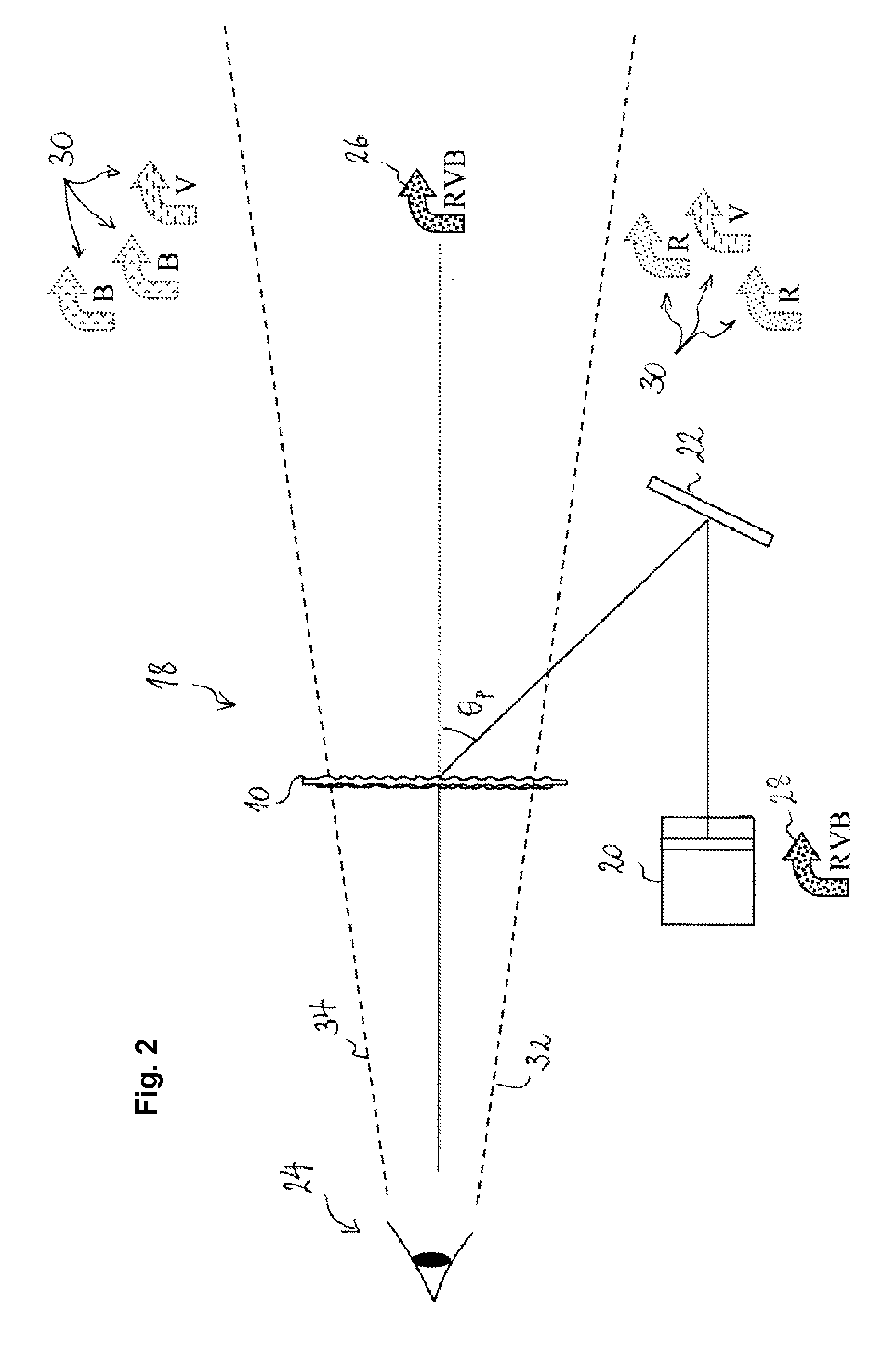 Diffractive combiner for head-up color display device