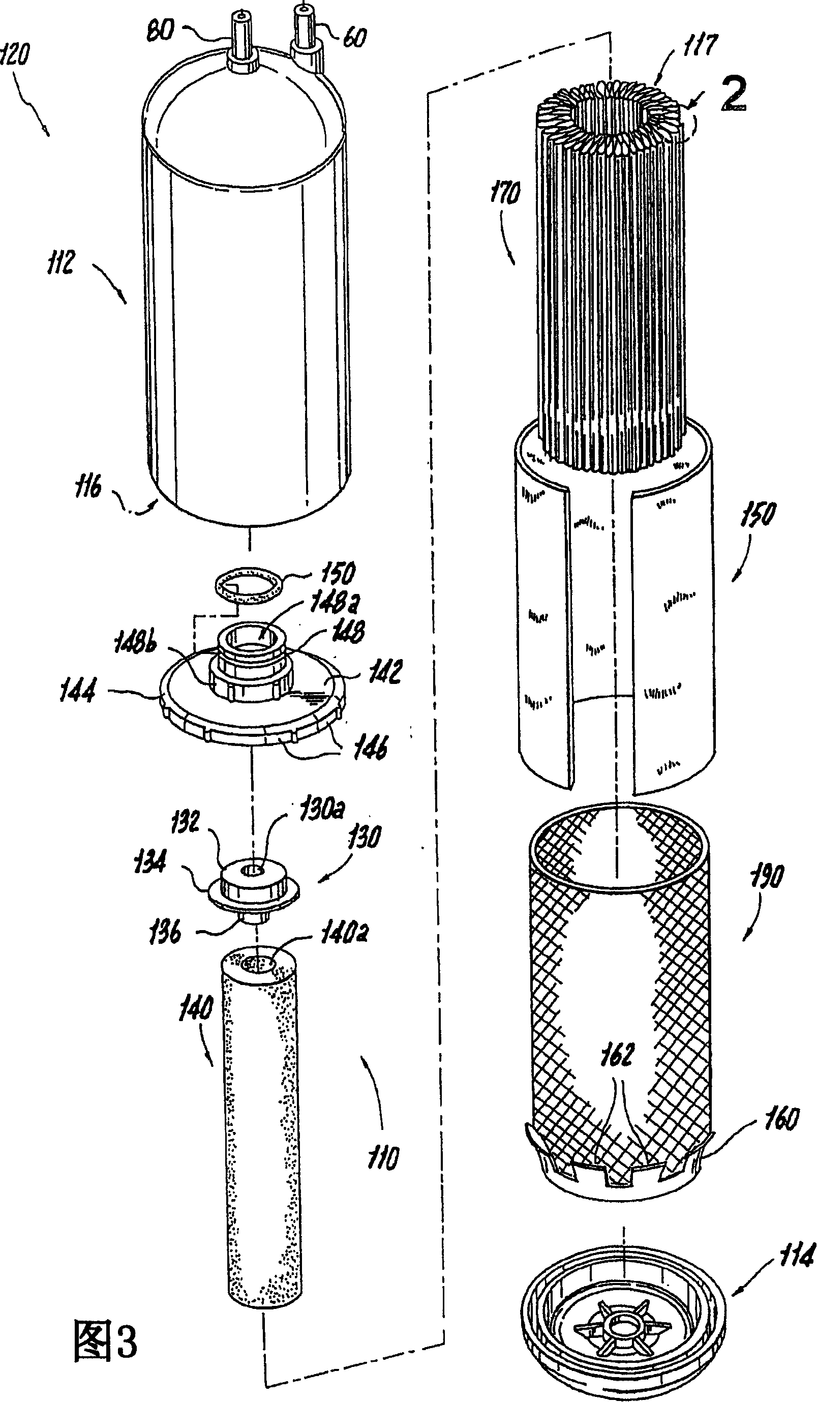 Filter assembly utilizing carbon block and pleated filter element