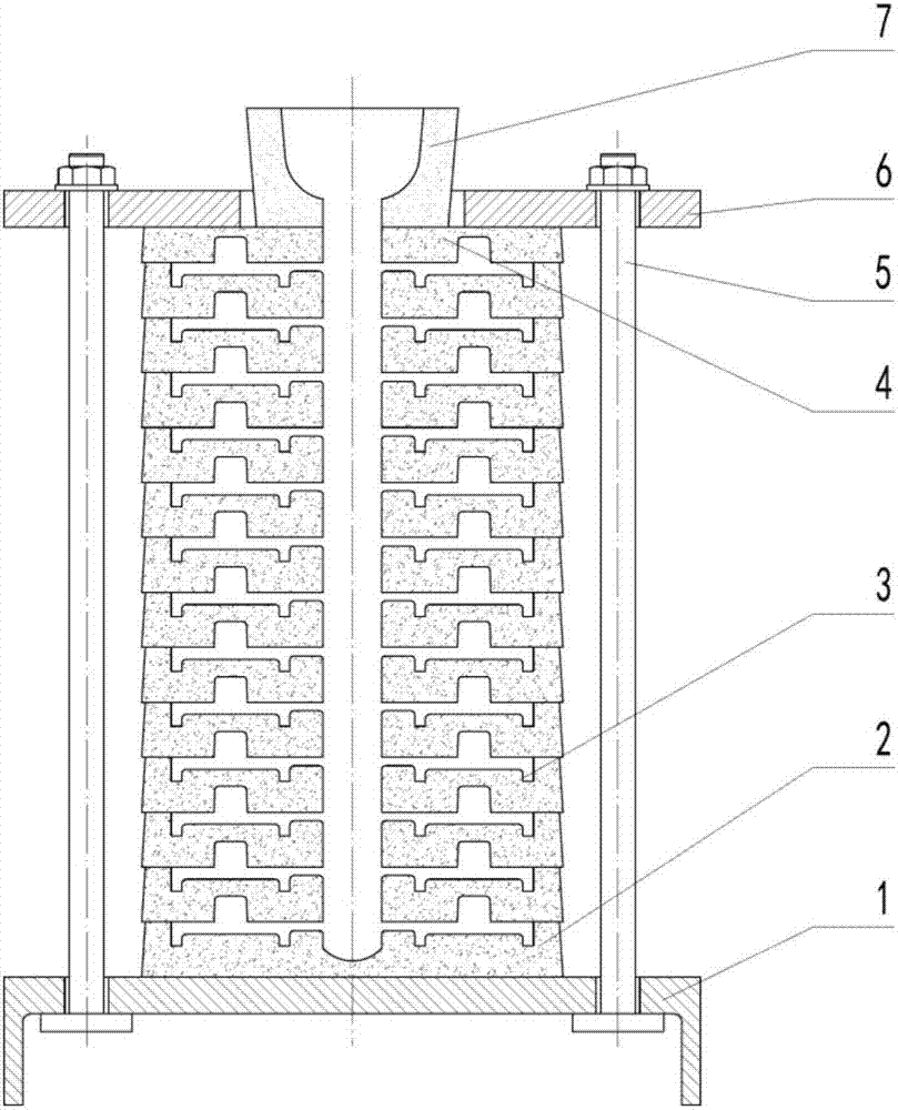 Vertical cluster casting die for cast steel parts and cluster casting method thereof