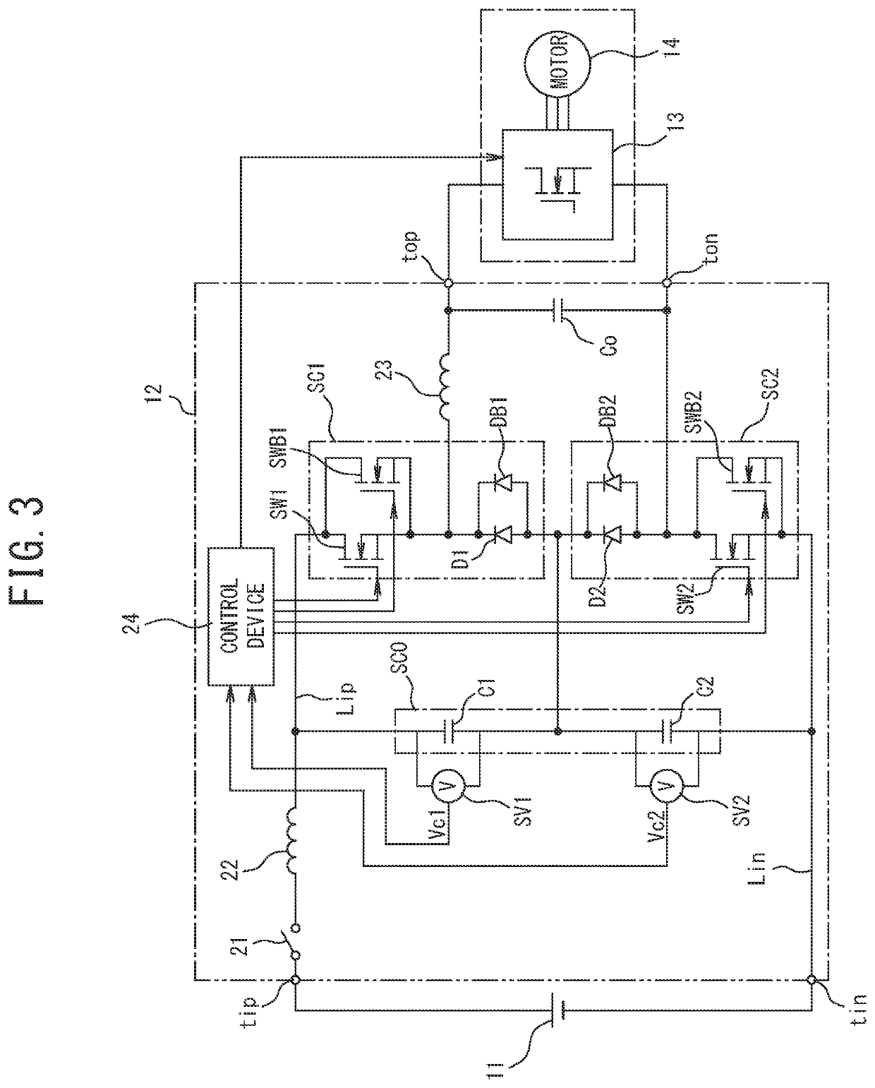 Step-down chopper circuit having bypass elements