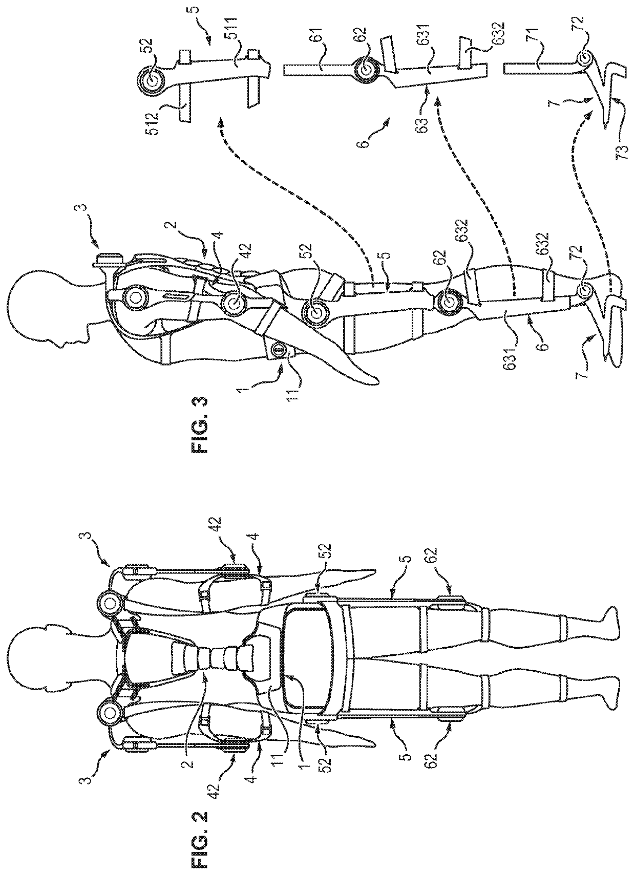 Exoskeleton structure that provides force assistance to the user