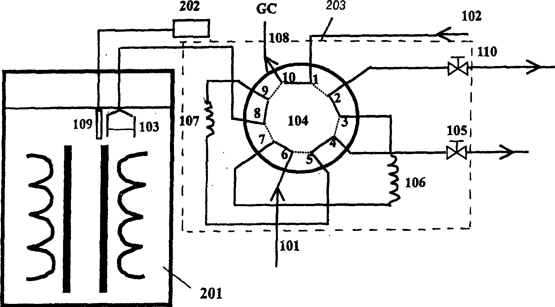 Dissolved gas sampling apparatus and method used in transformer oil gas-chromatography on-line analysis