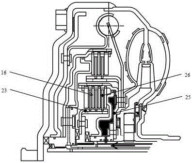 Hydraulic torque converter integrated with double radially nested type gear shifting clutches