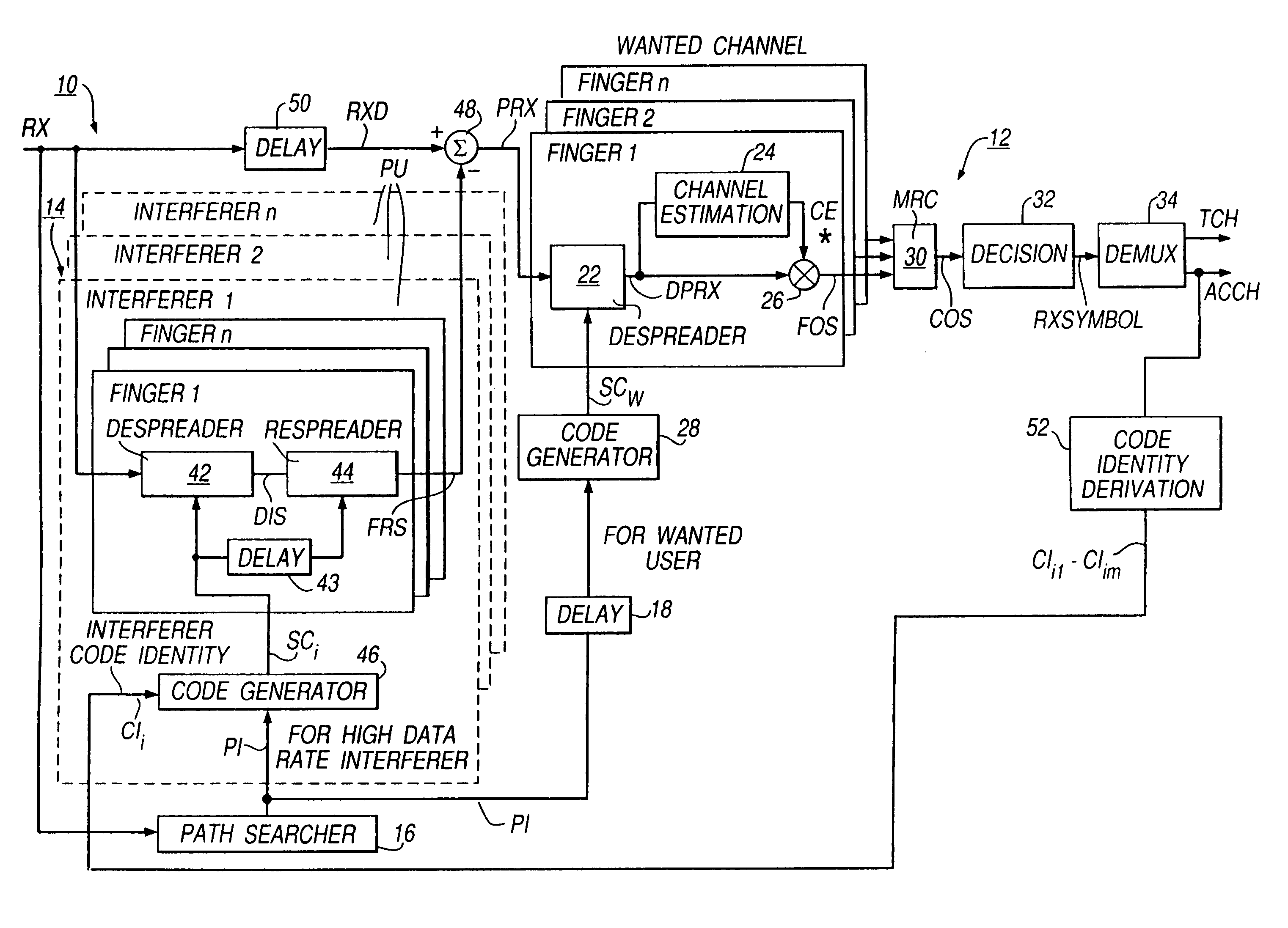 Interference reduction in mobile stations for CDMA mobile communications networks