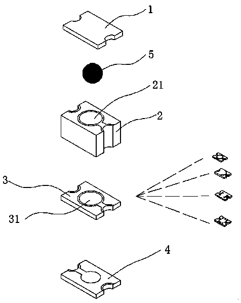 Patch type inclined ball switch and integrated pressing production process thereof